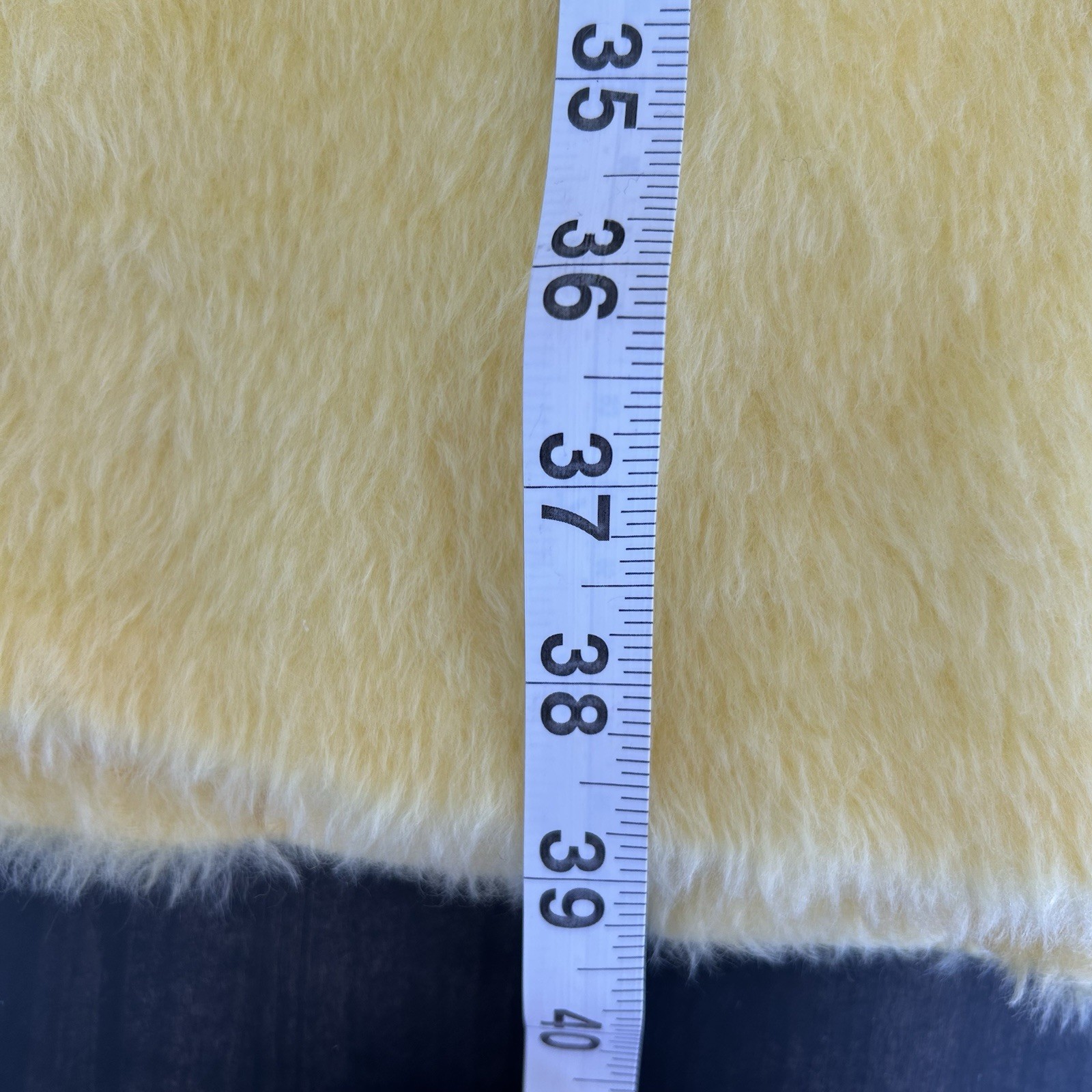 Womens Vintage Sz 10 Yellow Faux Fur Coat 3/4 Sleeve Buttons Satin Trim Pockets