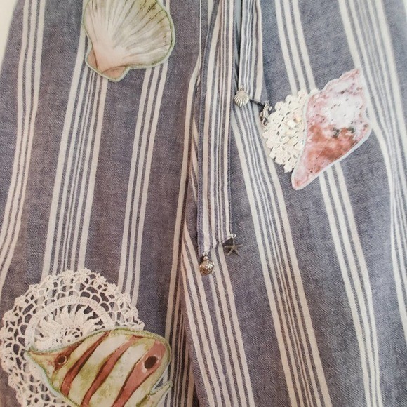 Upcycled Refashioned Boho Beach Themed Cotton Linen Capris Sz Small
