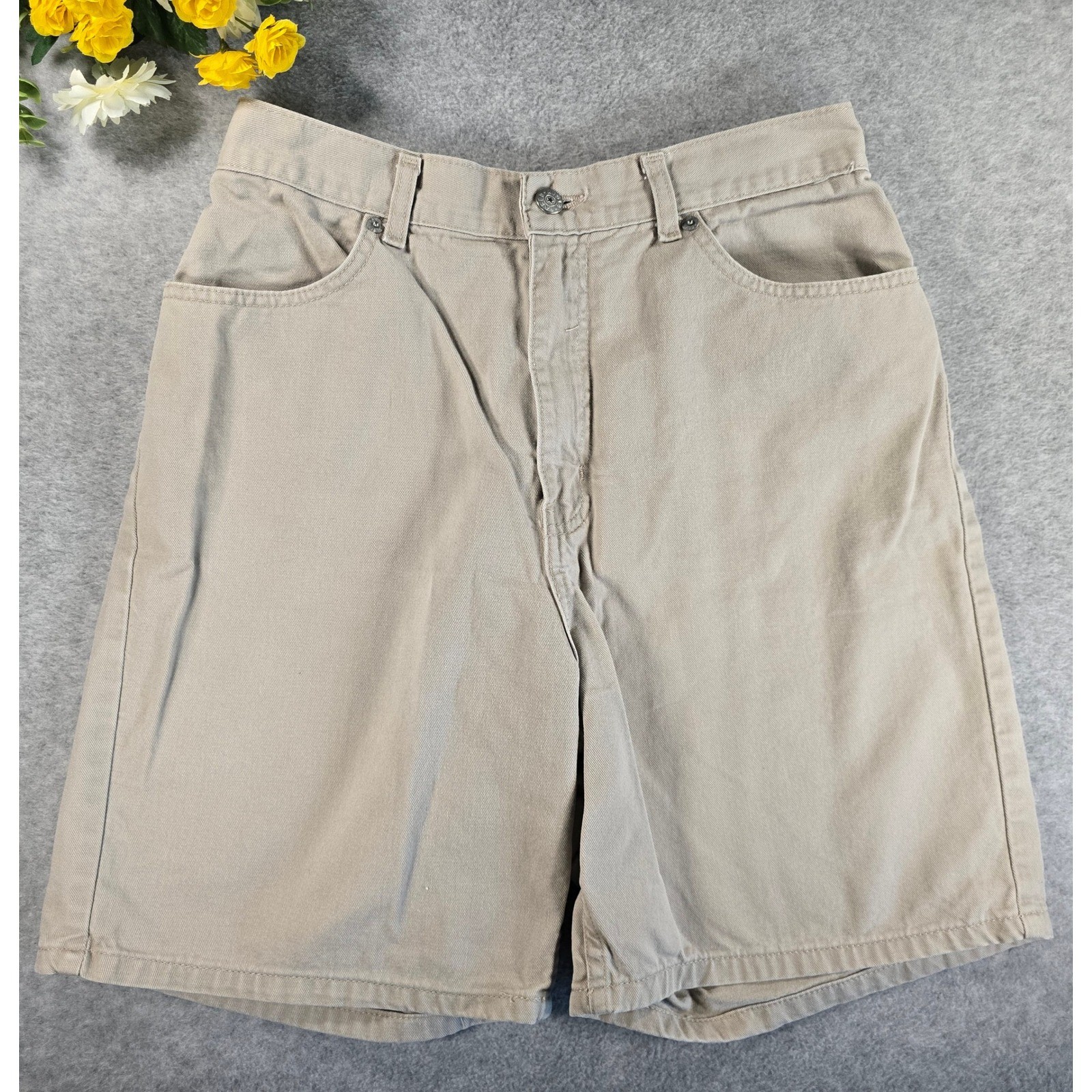 Vintage 90s Faded Glory High Waisted Khaki Cotton Mom Shorts Tan Size 12