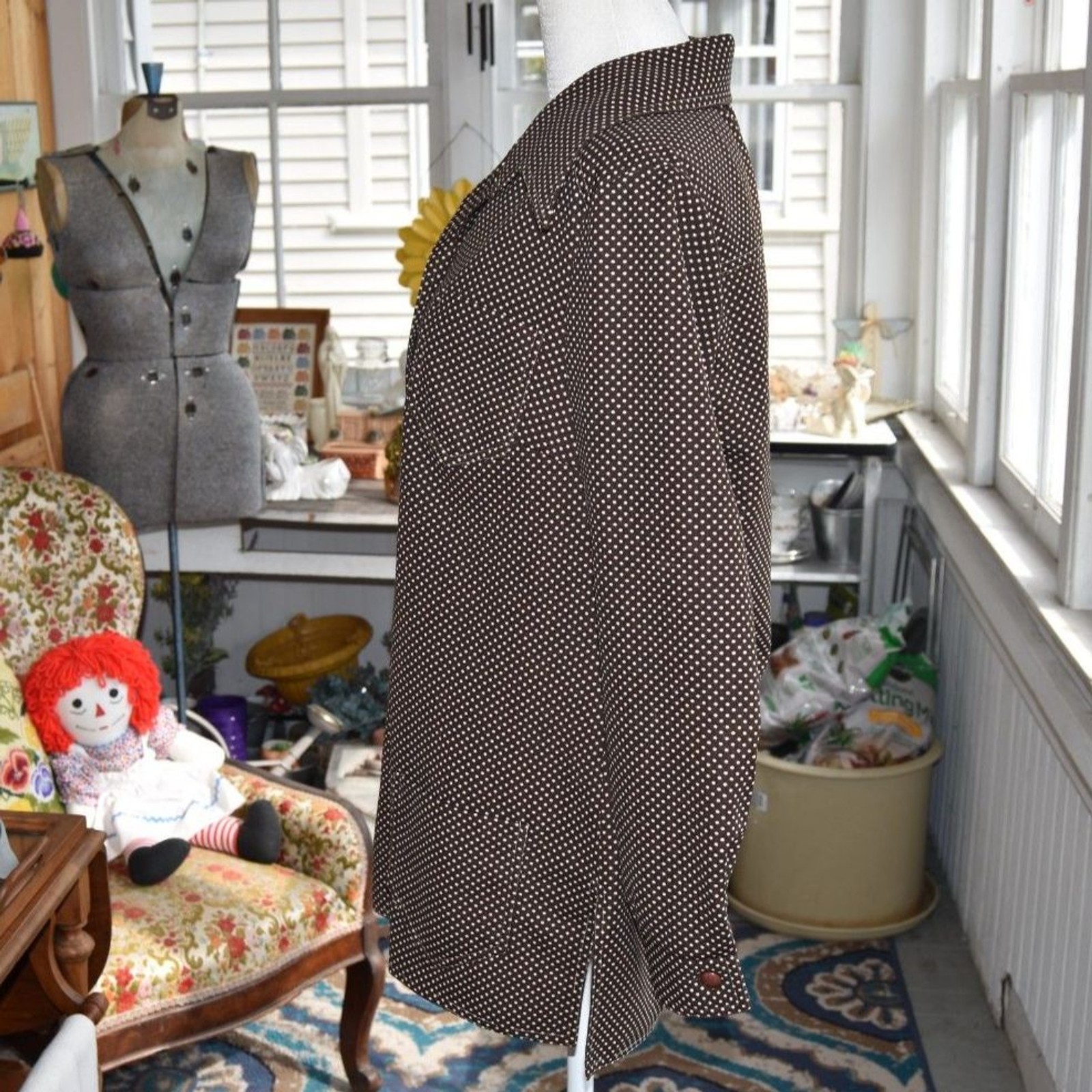 Vintage 70s Three Flags Brown Polka Dot Button Front Shirt Jacket Blouse Medium
