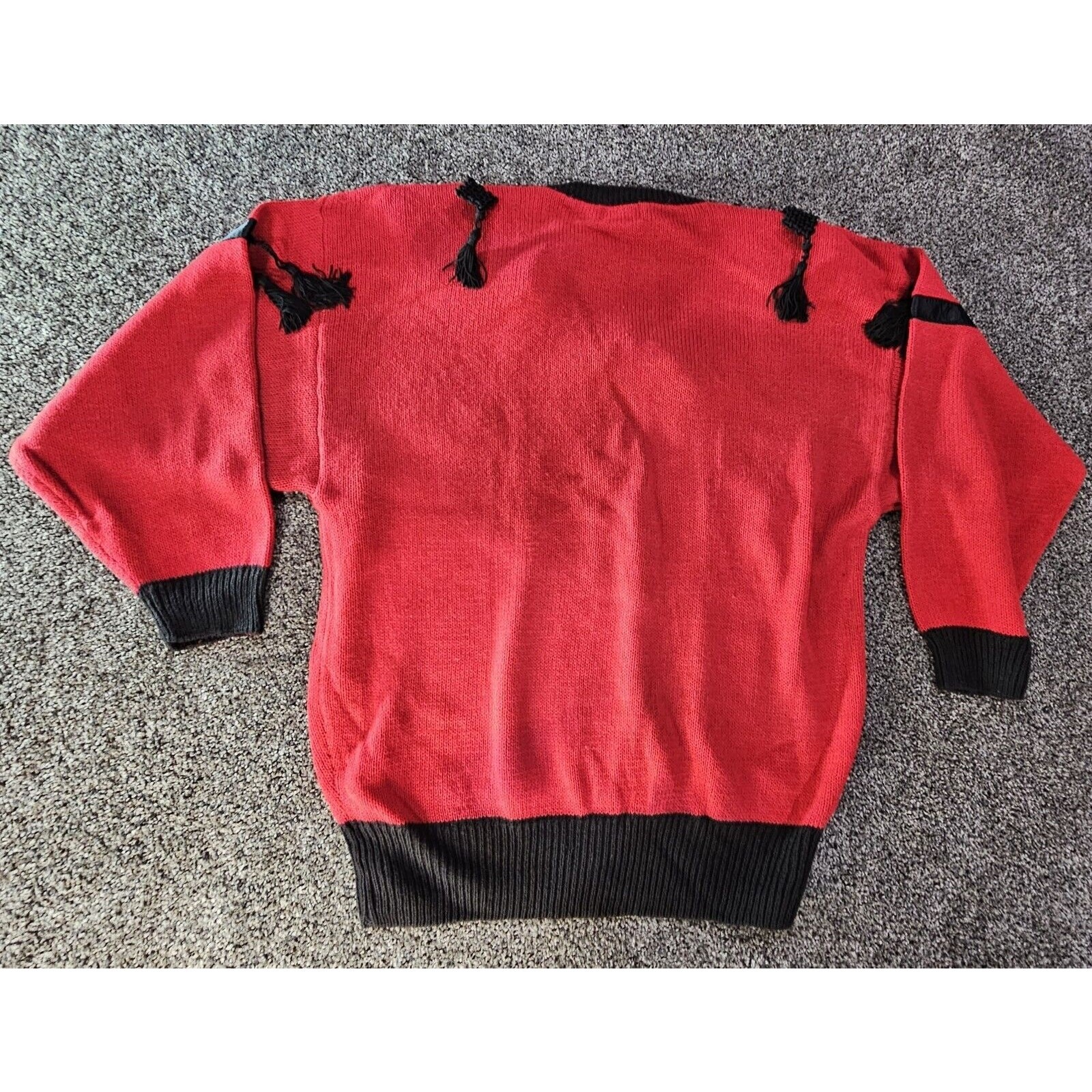 Vintage Bonnie and Bill By Holly Sweater Ladies XLarge Red Black 1980’s Tassels