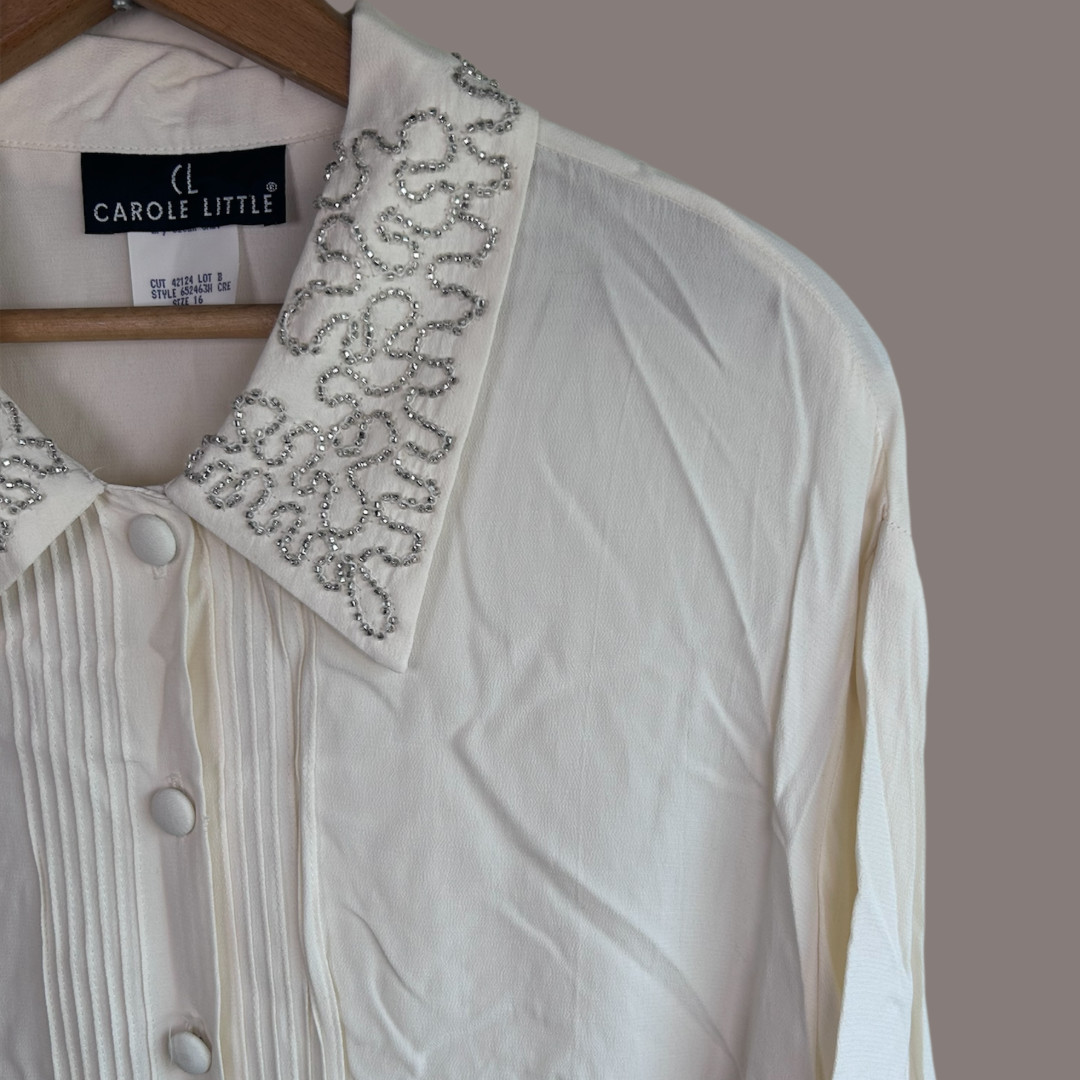 Vintage 90s CL Carole Little Beaded Collar Blouse