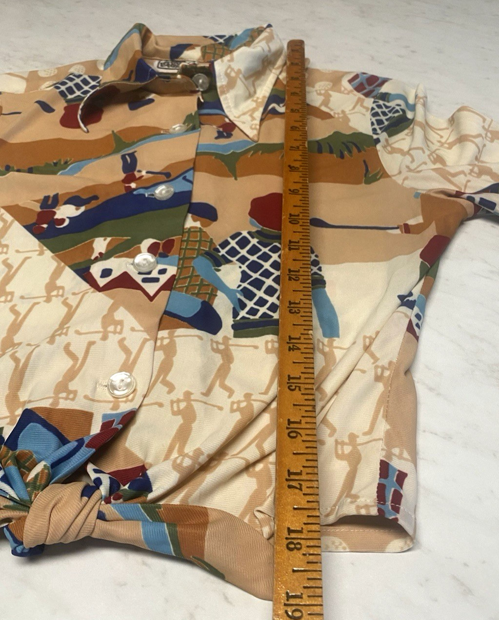 70s Vintage YOU BABES Funky Tie Waist Button up Golfers Knit Graphic