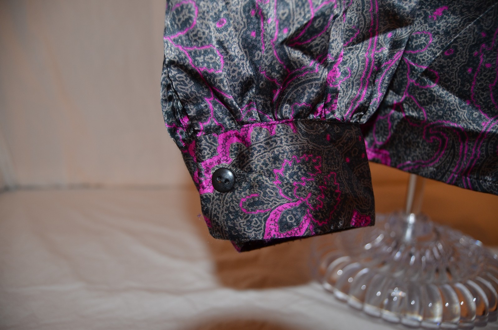 VTG 80’s 90’s Anna Kriste Black Pink Silky Womans Blouse SZ 12 Made in USA EUC