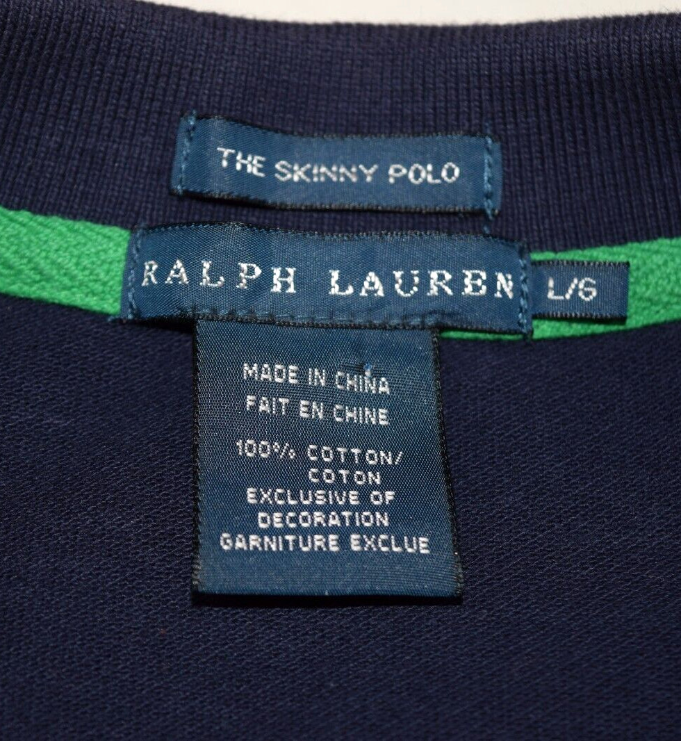 Vintage Polo Ralph Lauren Shirt Size L Y2K The Skinny Polo USA Flag Logo Black