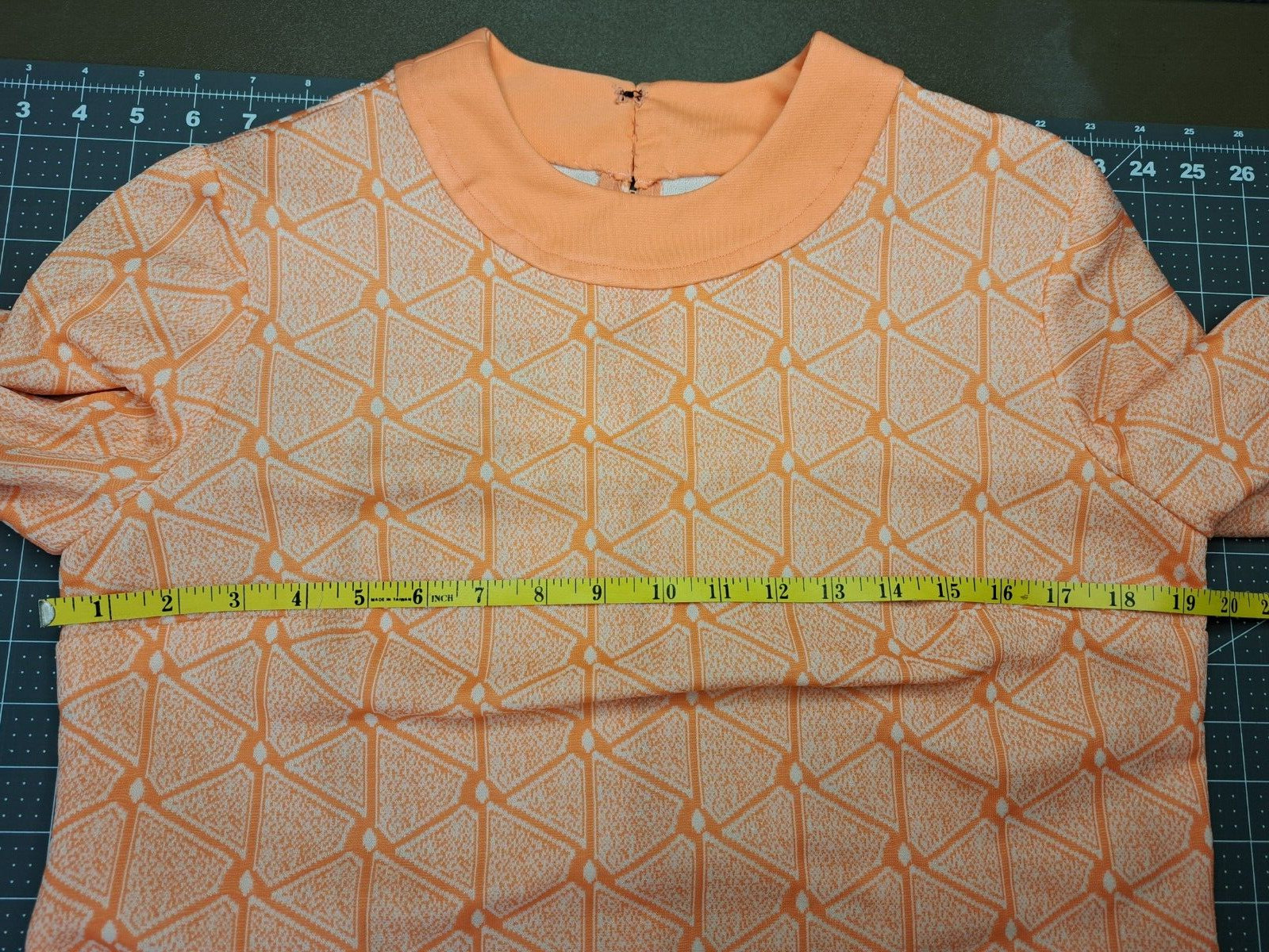 70s Handmade Shift Dress Orange White Double-knit Long Sleeve Back Zip 12