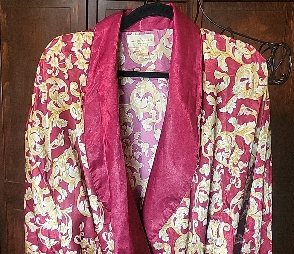 Vtg Lauren Rogers Silky & Satiny Nightgown & Robe Linegerie Pajama Set 1X EUC