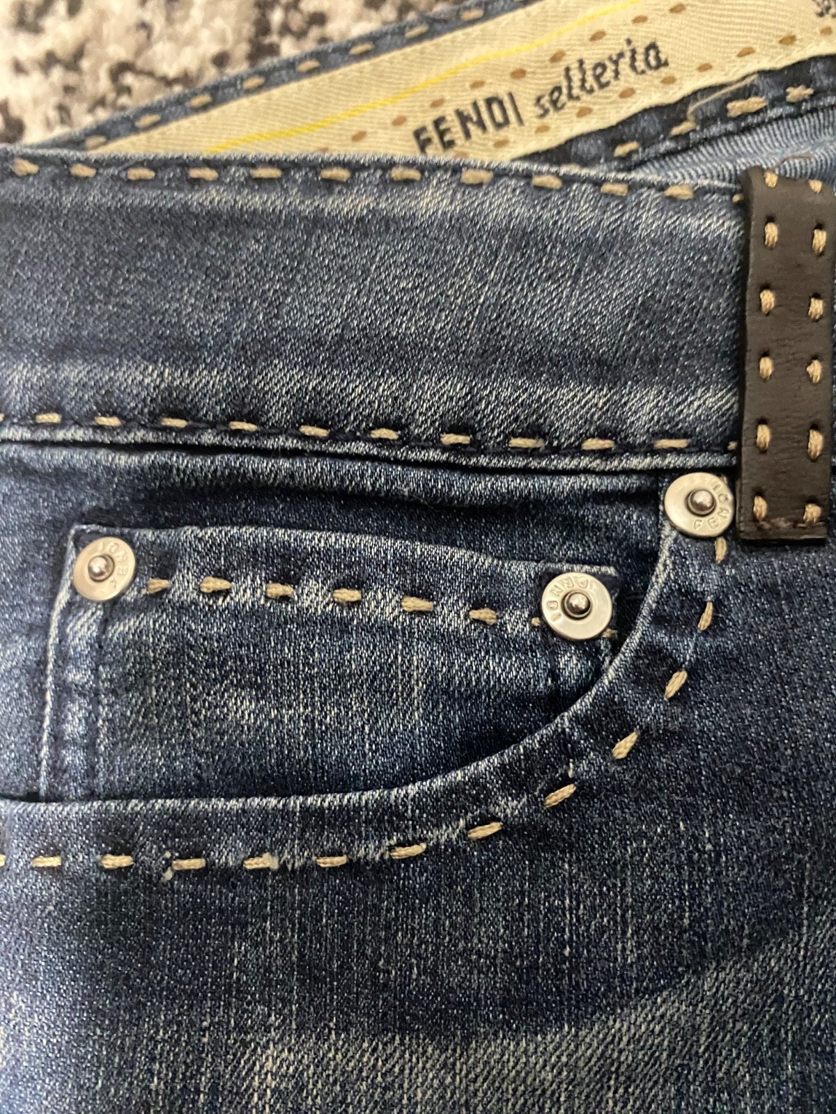 FENDI Selleria Serie Numerata Denim Jeans Blue Straight Leg Size IT 40 Made Ital