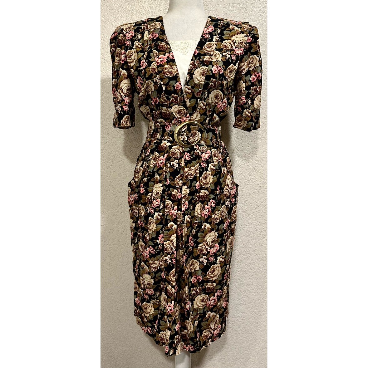 Brandywine Creek Vintage 80s Floral Cottage Dress w/ Belt Women’s S/M