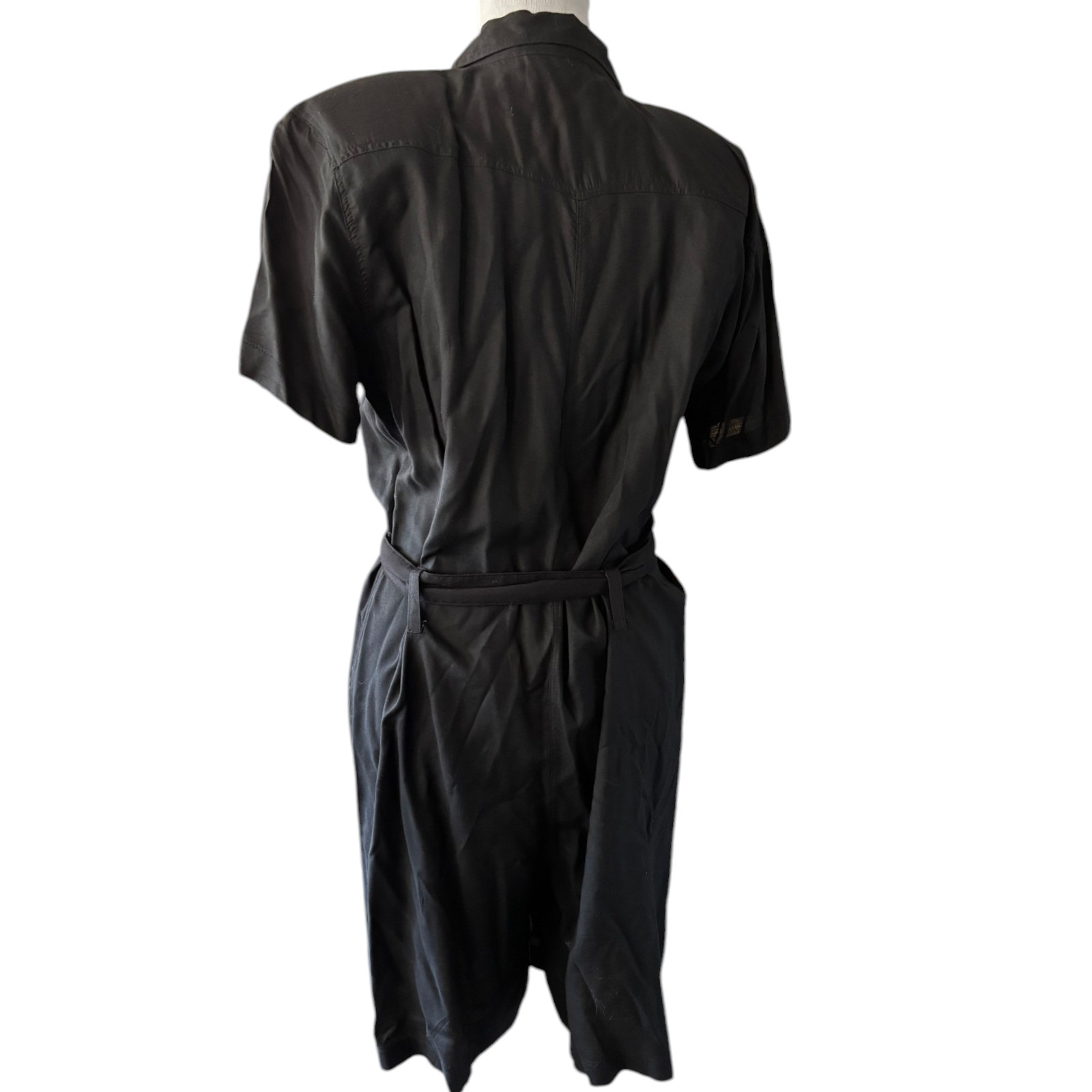 Happy Legs Vintage black short sleeve collared button up belted Romper sz S