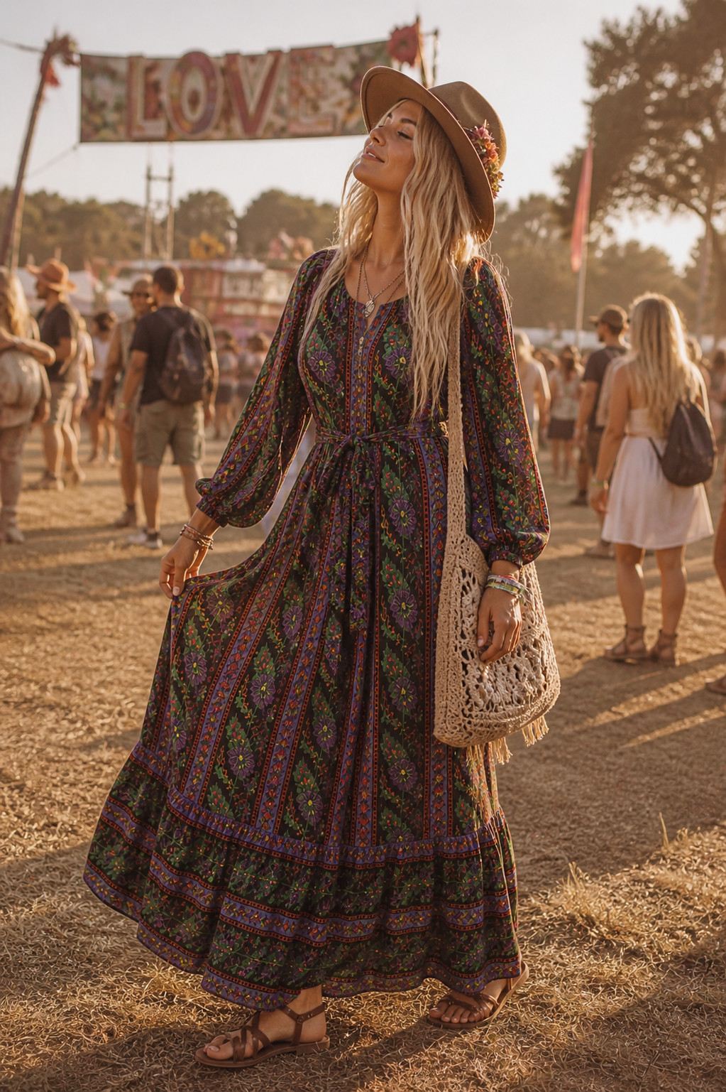Vintage 70s Boho Maxi Dress Hippie Festival Dress Tricel XS S Floral