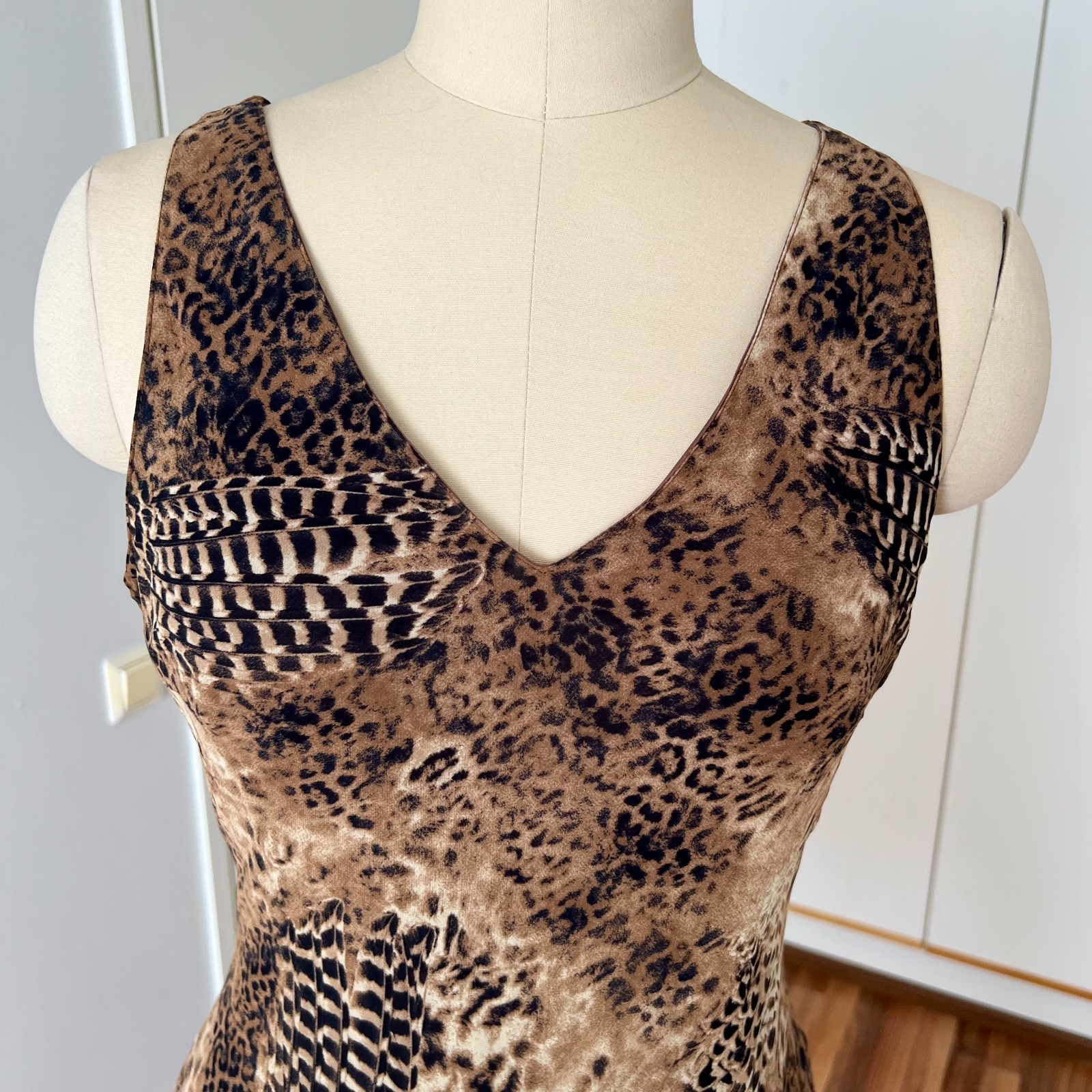 90s Leopard Print Midi Slip Dress Asymmetrical Hem Fairycore Bias Cut Slinky 44