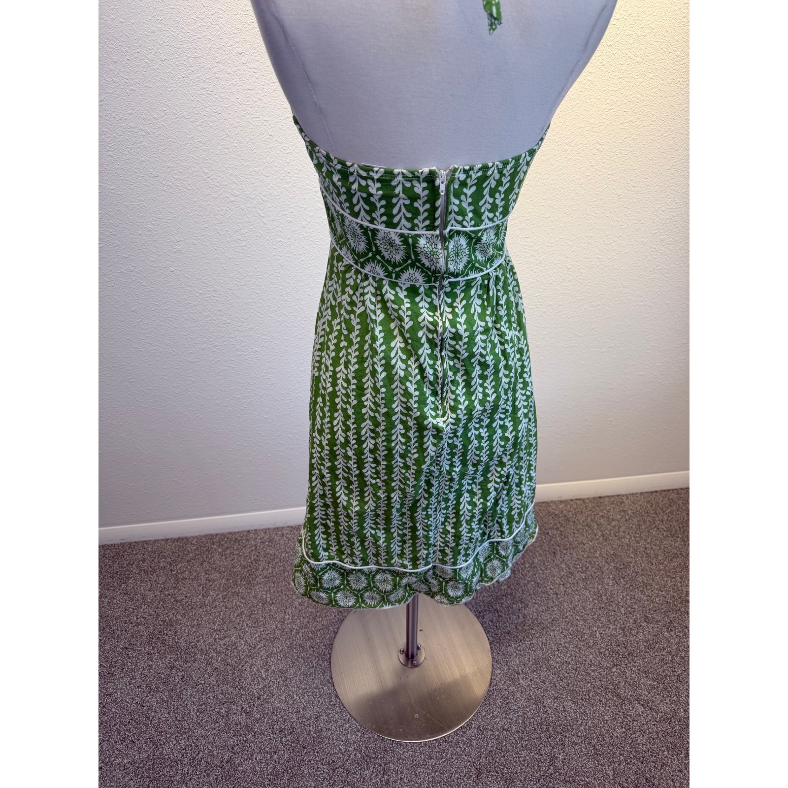 Vtg Y2K Green Halter Babydoll Dress Womens Small Twee Floral Feminine Coquette