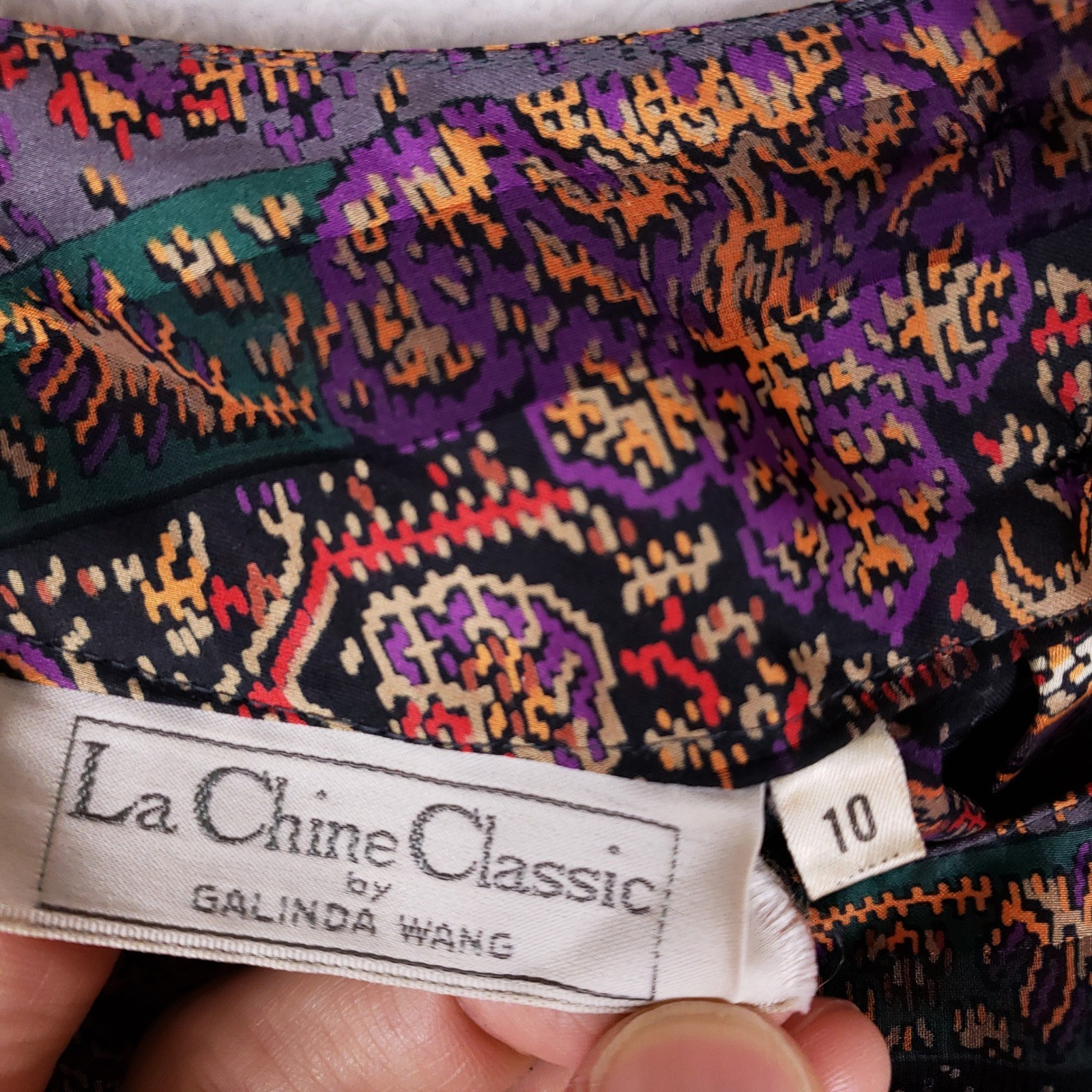 La Chine Classic Paisley Blouse Womens Size 10 Vintage Pleated Button Back 80s