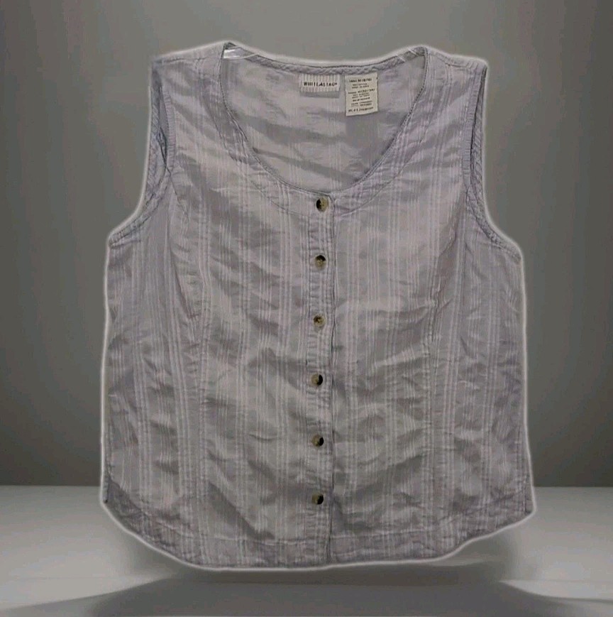 Vintage 90s White Stag Light Blue Pintuck Tank Top Sz M Cottagecore Prairie Boho