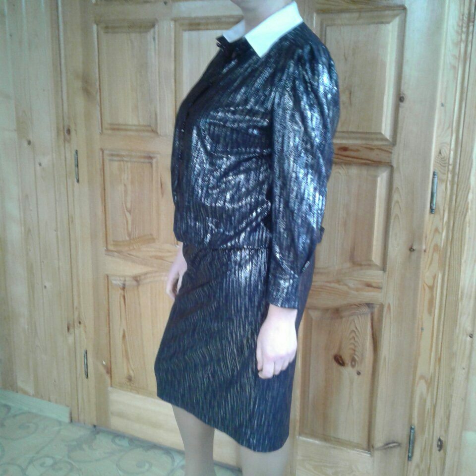 80s Vintage dresses for women Black Sparkle Cocktail lurex Summer dress Large L