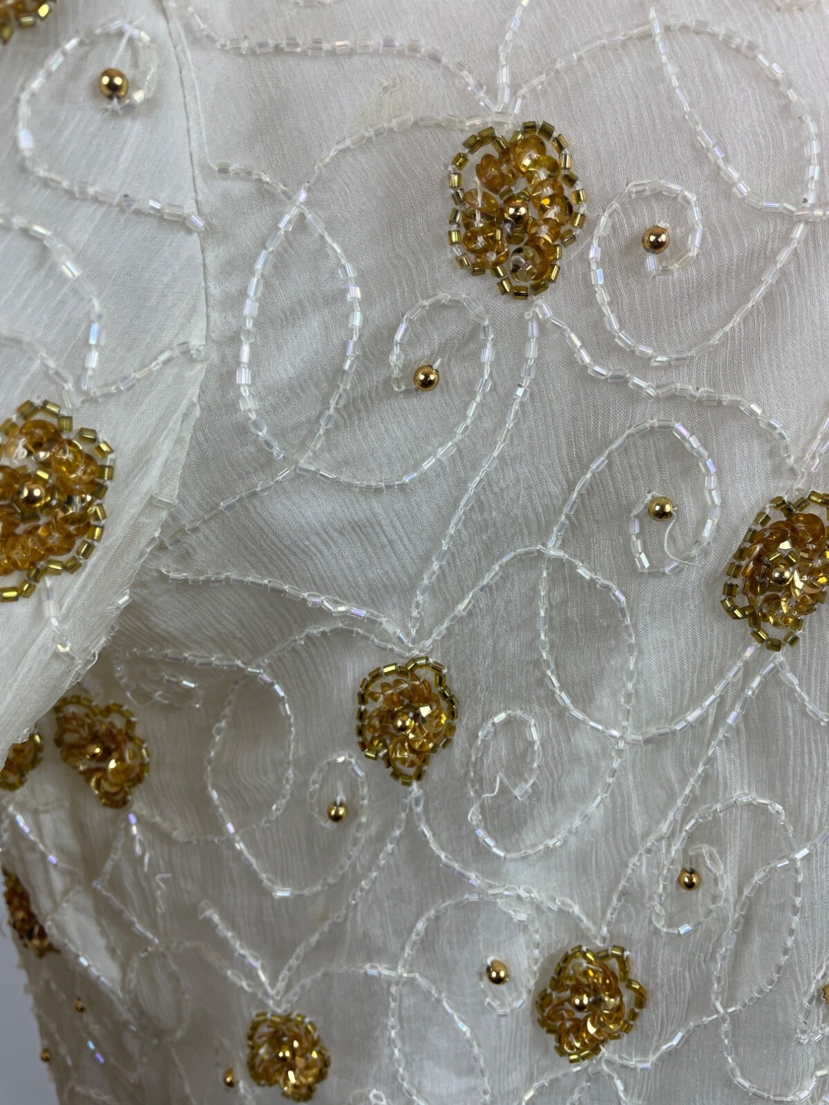 Mark & John Vintage White & Gold Sequined Beaded Jacket With Floral Design Sz XL