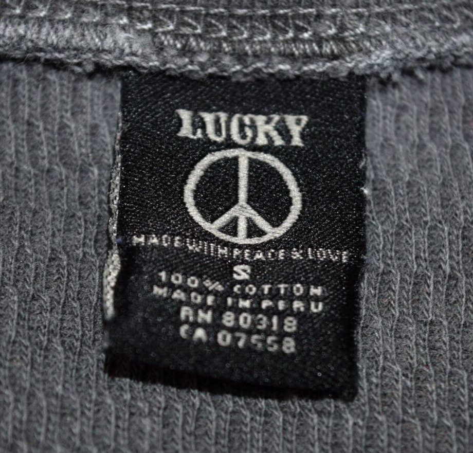 Vintage Thermal T-Shirt Lucky Peace Size S 80s 90s Wildcat & Roses Waffle Weave