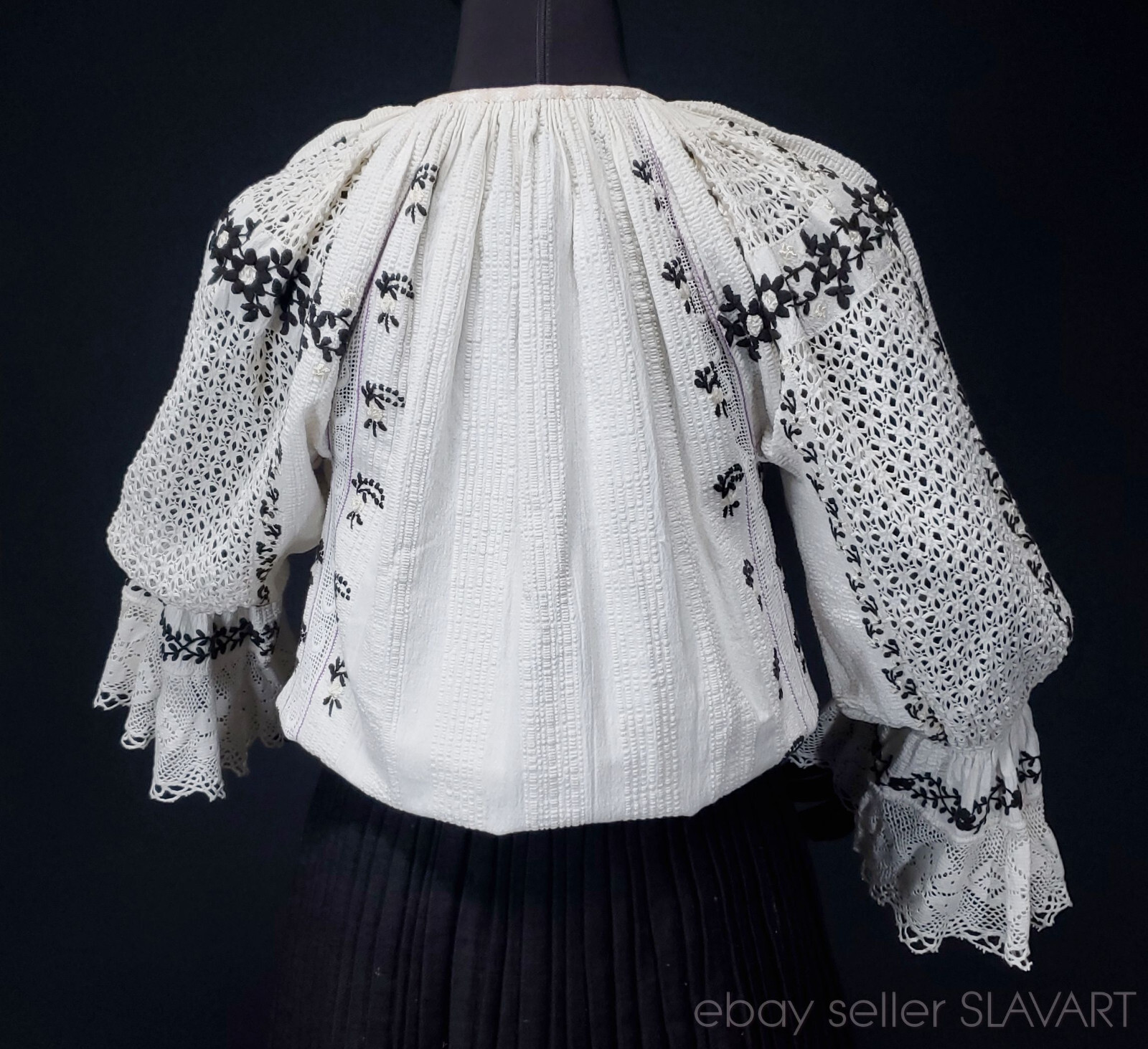 Embroidered Peasant Blouse ethnic folk costume Hungarian Croatian lace stylish