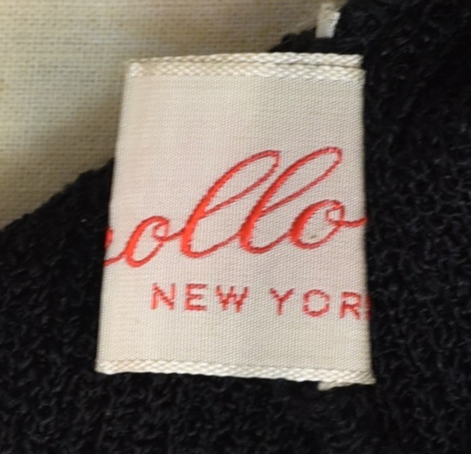 Vtg 1950s Rhinestone Flower Applique Black Knit Apollo New York Sweater Blouse