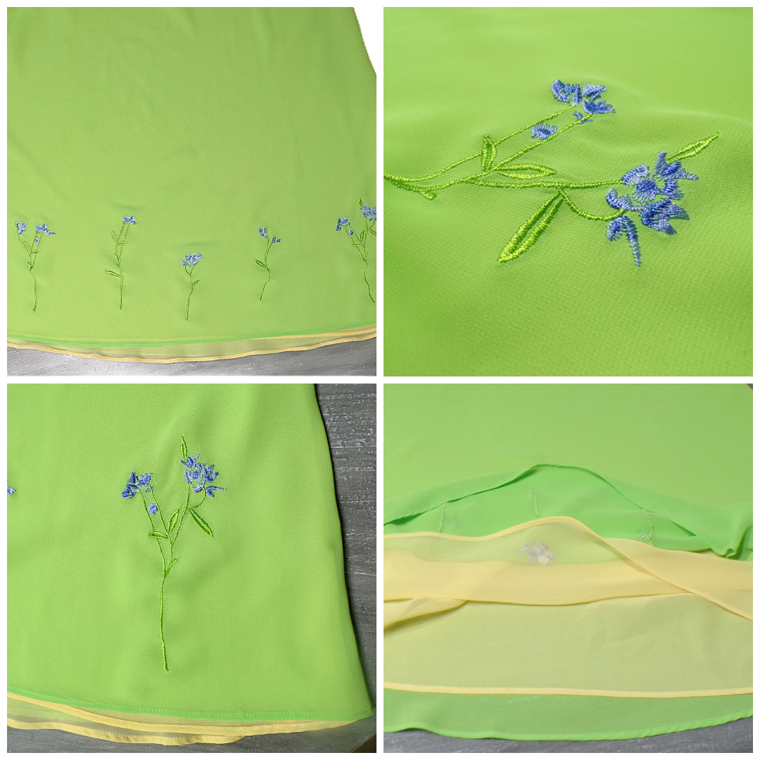 Vtg Slip Dress XL 2 pc Peignoir Chartreuse Purple Floral Embroidered Fairy Y2k