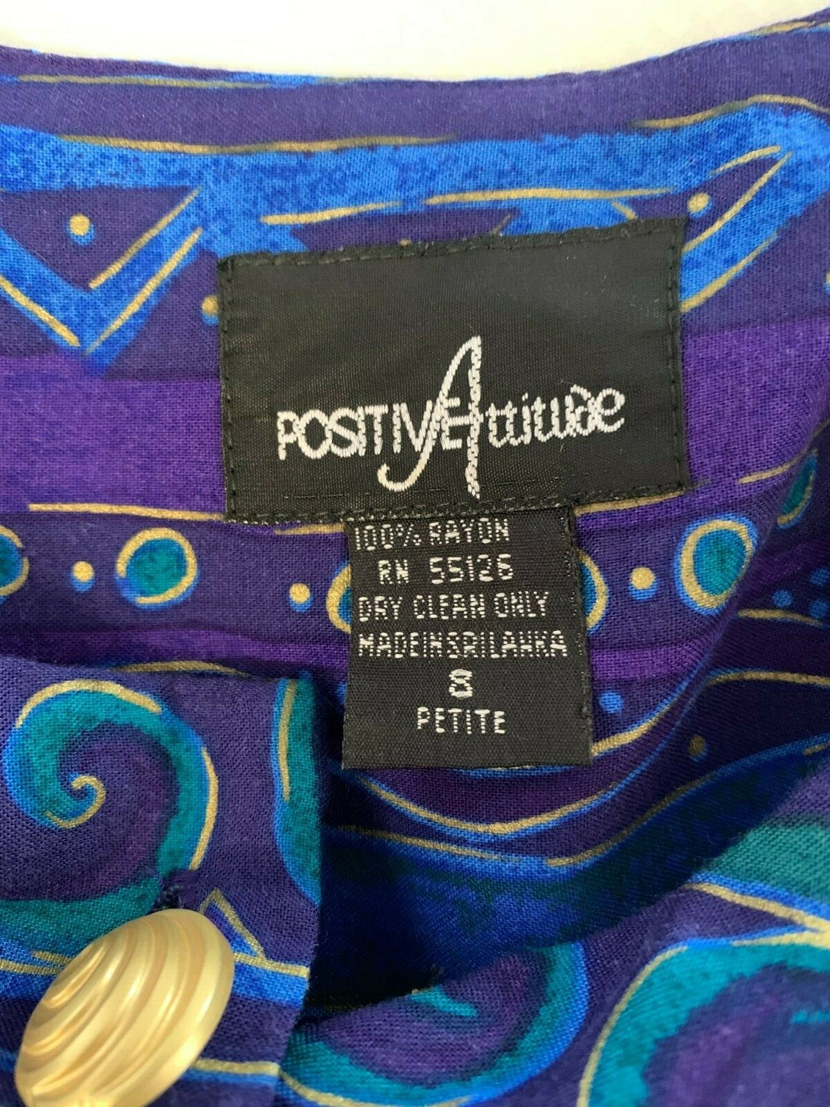 Vintage 1980’s 1990’s Positive Attitude Button Up Blue Purple Green Dress 8 P