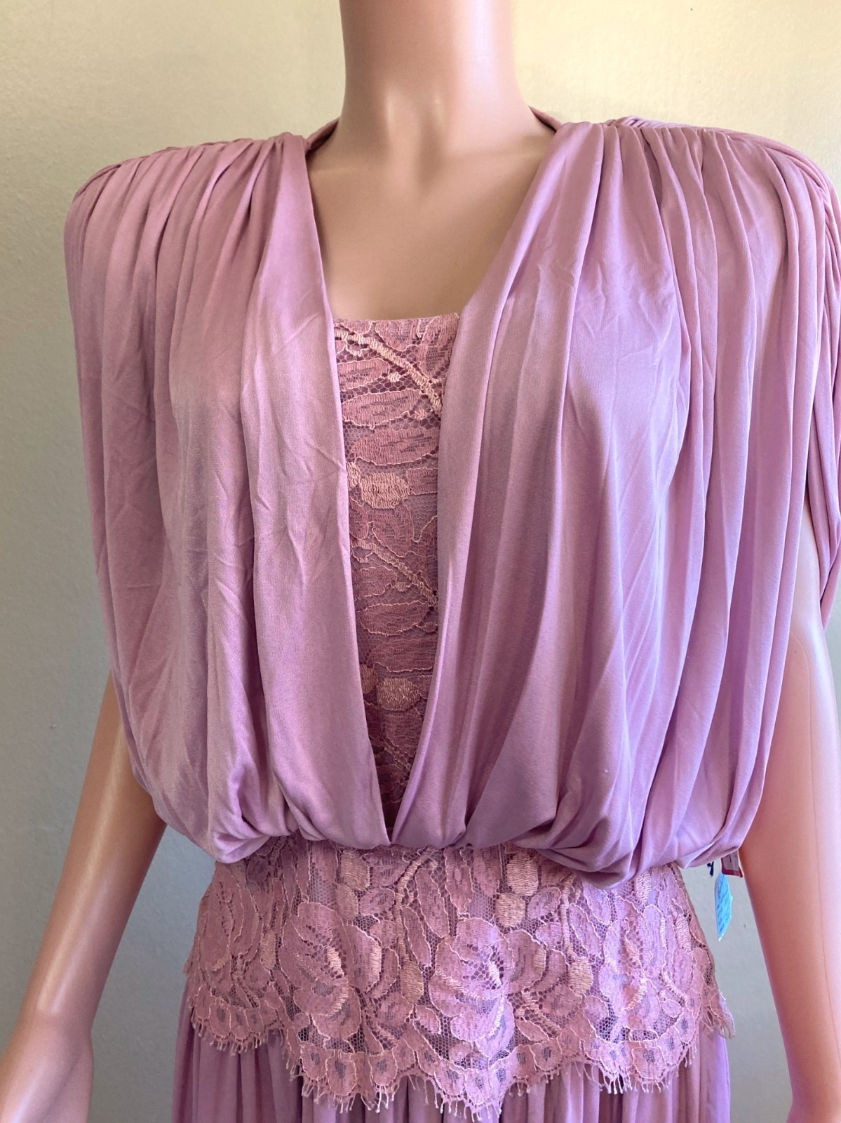 Vintage 70s Miss Eliette Midi Dress 10 M Donna Summer Mauve Pink Poly Knit Zip