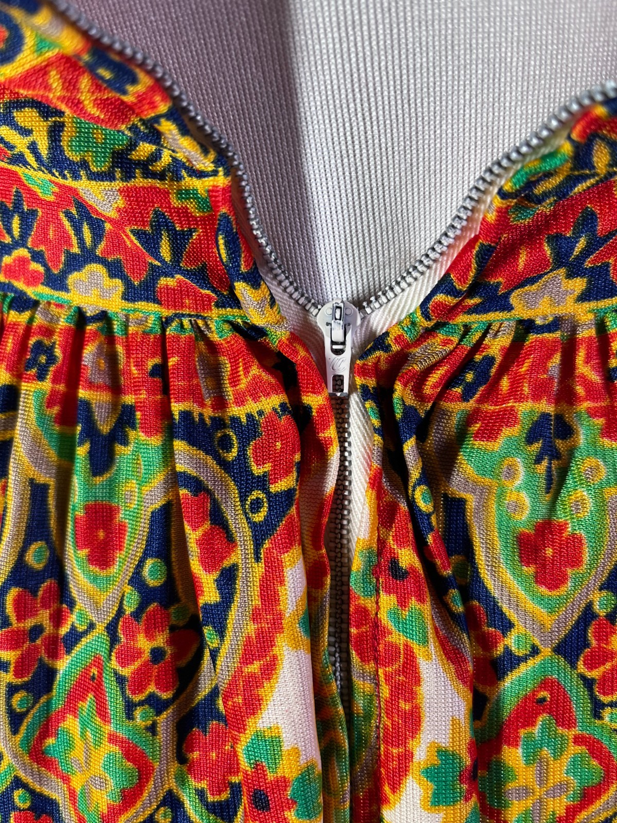 Vintage 1960s Maxi Dress Paisley Short Sleeve Metal Zipper