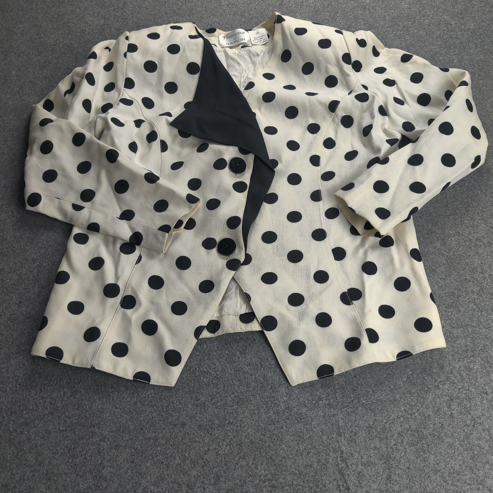 Vtg Francesca of Damon Jacket 10 Black White Polka Dot Retro Shoulder Pads 80 90