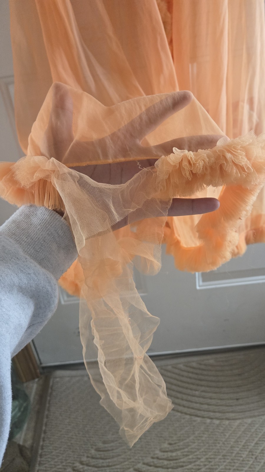 Vintage 1960s Lisette Tangerine Chiffon Sheer Ruffles Negligee Peignoir M Med