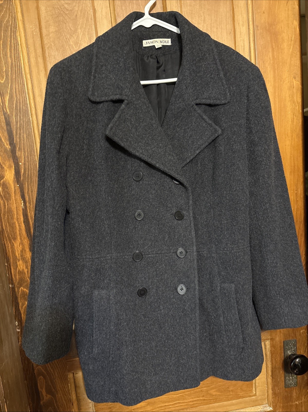 Nice Vintage Ash Black Double Button Down Jason Kole 100% Wool Woman’s Coat