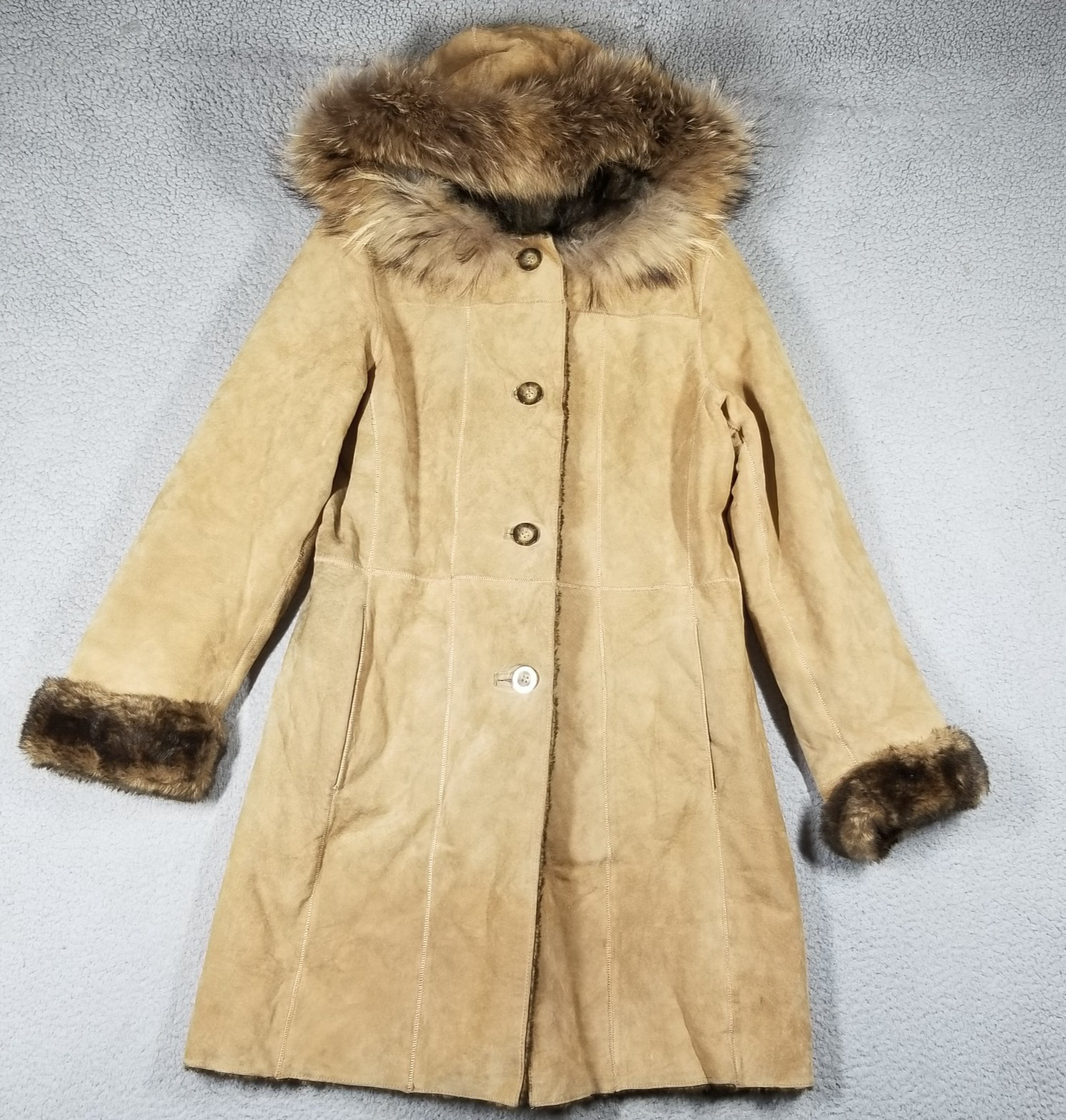 La Nouvelle Renaissance Coat Small Finland Raccoon Fur Lining Trim Y2K Jacket