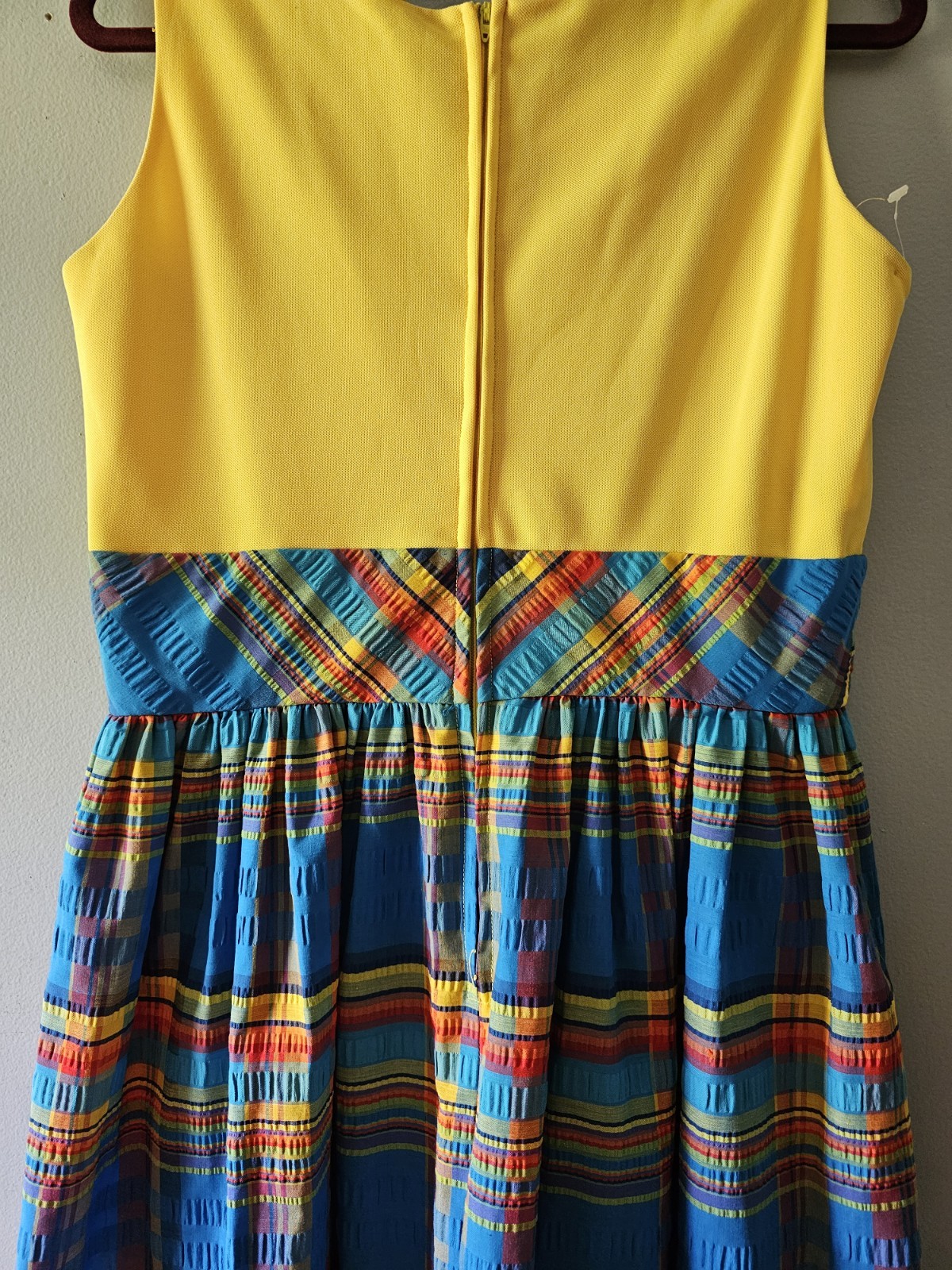 Vintage SWIRL Concept 70s Yellow Blue Plaid Ruffle Summer Maxi Plus Size Dress