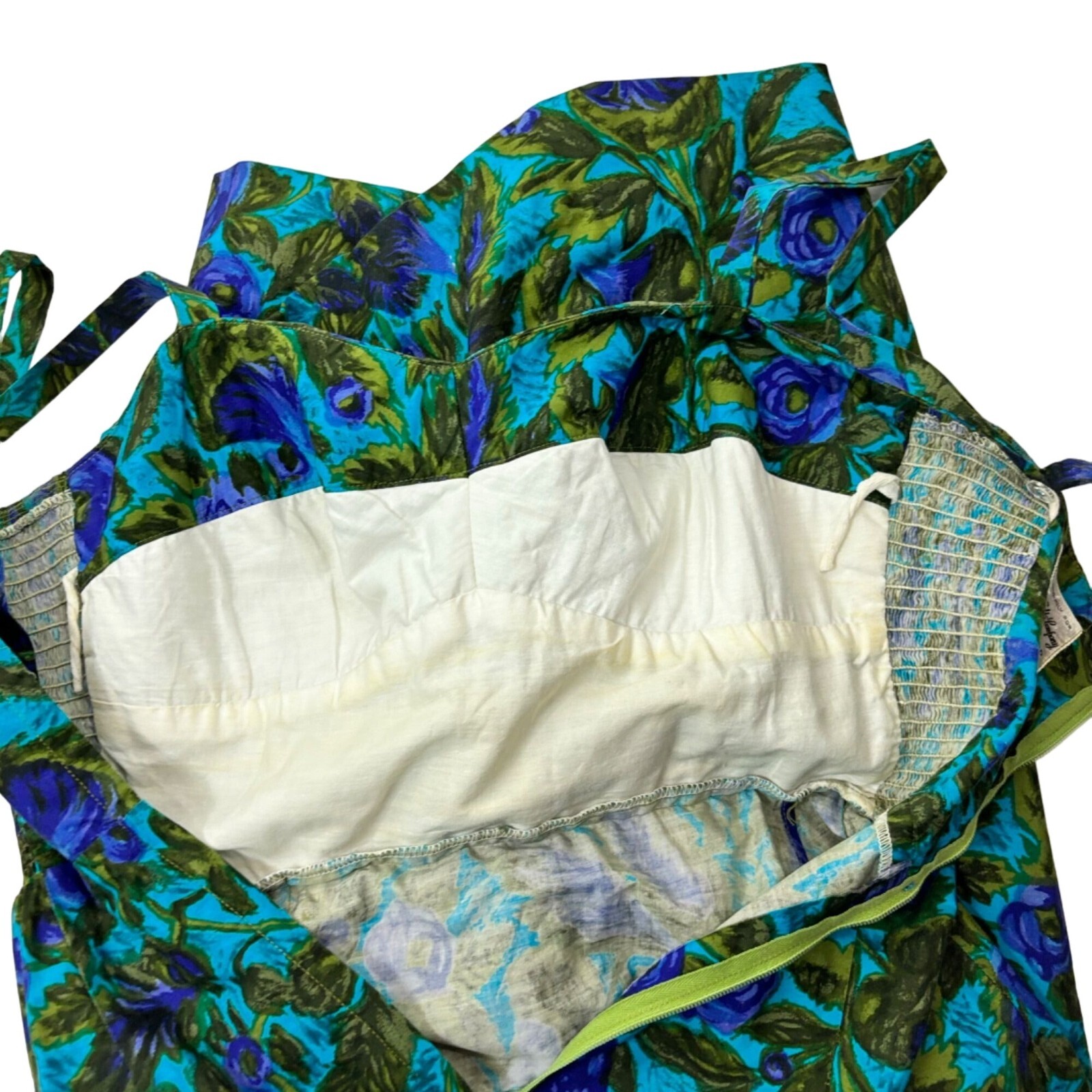 Vintage 1950s Sarong Dress Women’s XS Blue Green Floral Wiggle Hawaiian Tiki