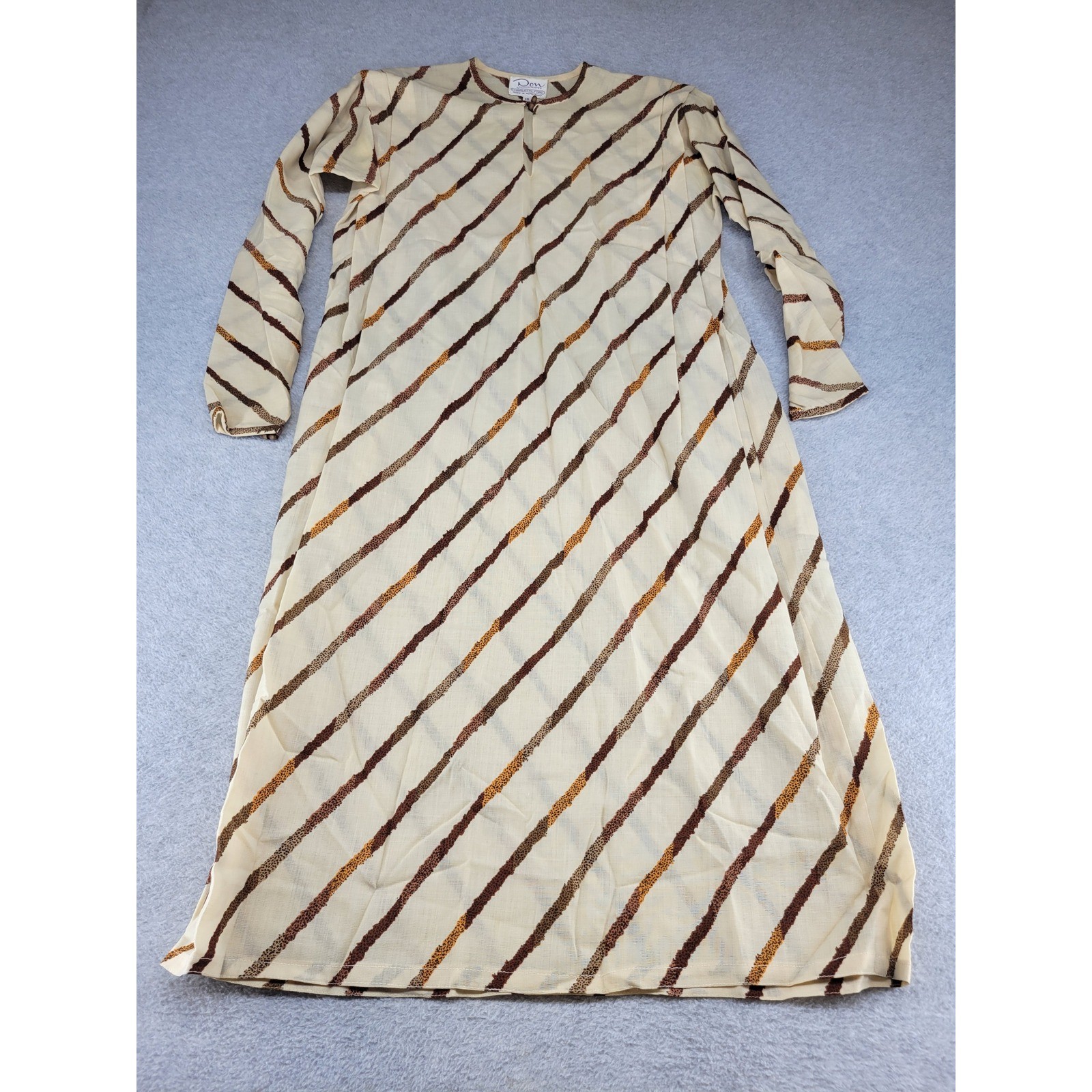 Vintage Don Sophisticates Charlotte Ford 100% Wool Striped Maxi Dress Tan Brown