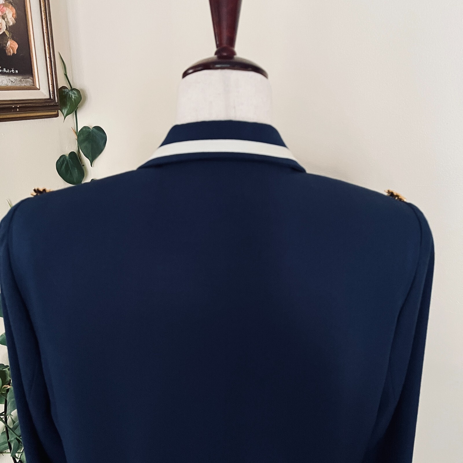 Diane Roberts Vintage Navy Blue Nautical Dress sz 14H Gold Star Buttons 3 piece