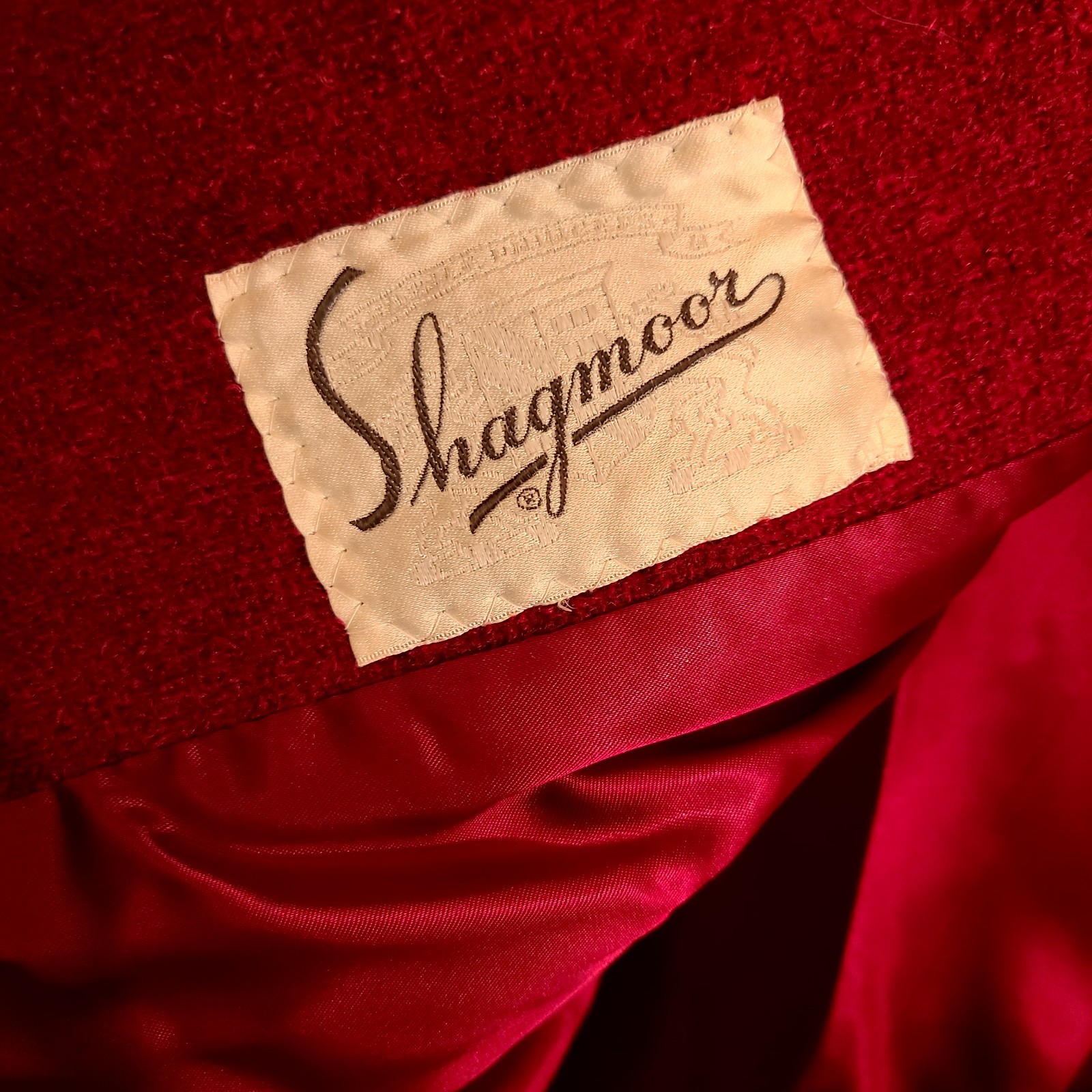 Vintage 50s Shagmoor Red/Burgundy Long Mink Fur Collar Coat Dress Jacket Women