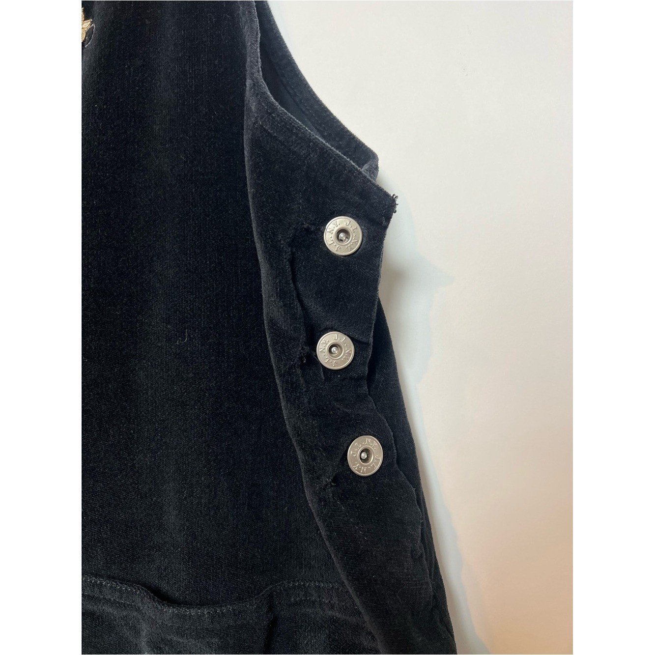 90s Black Embroidered Pinafore Overall Dress Velvet Corduroy 1X
