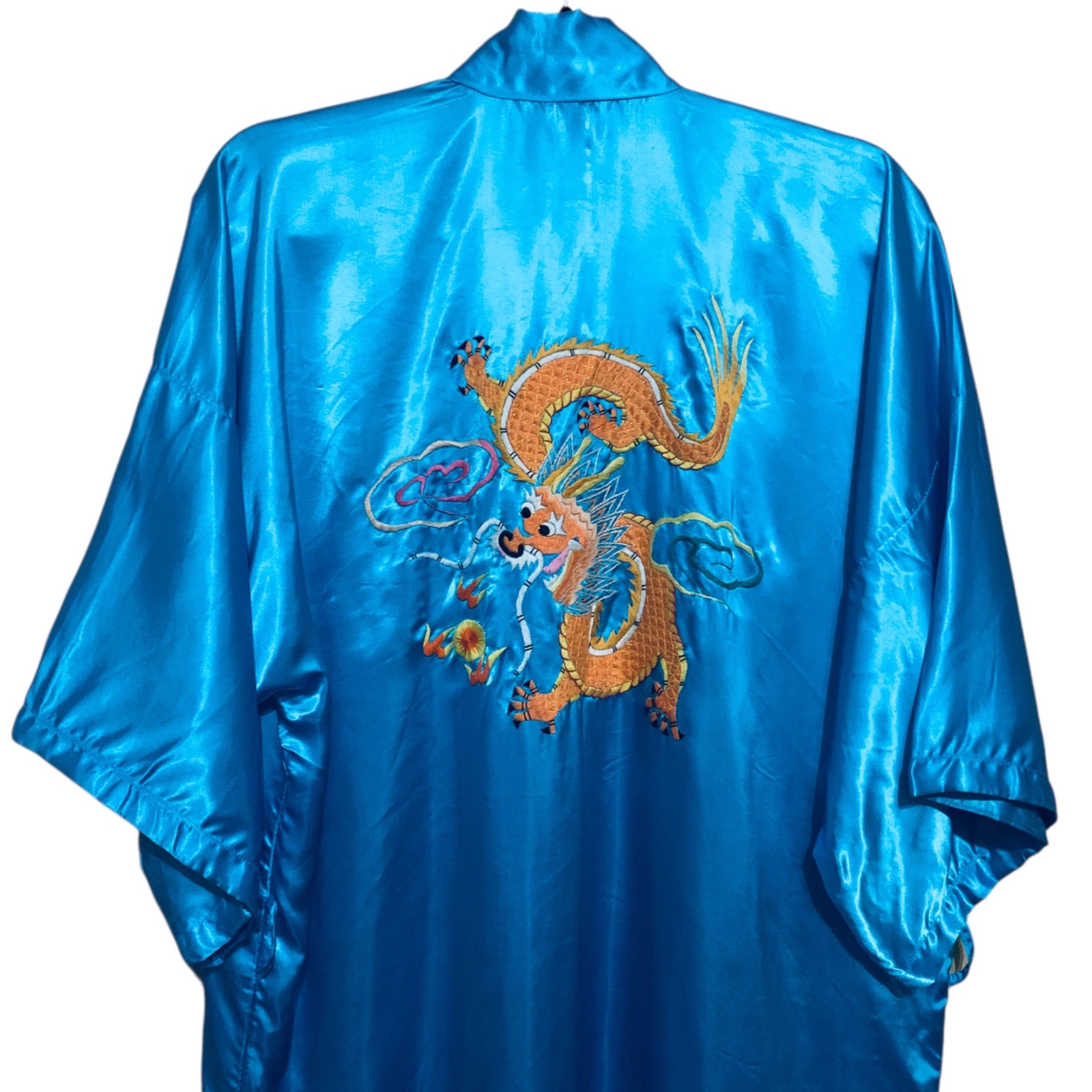 VTG Y2K Shanghai Kimono Blue Rare 5-Claw Dragon Embroidered Robe Sz M Kill Bill