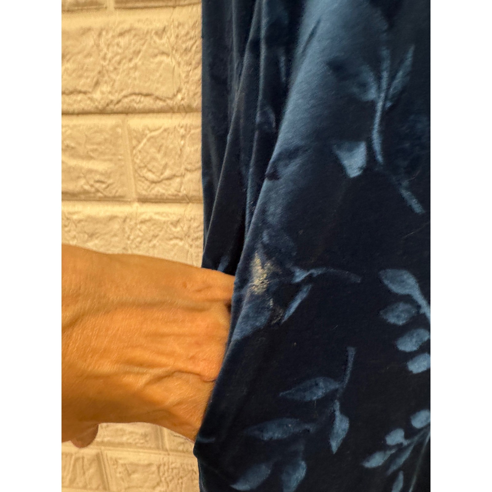 Ruth Norman Saks Fifth Avenue Vintage Navy Blue Velvet Leaf Maxi Dress Caftan