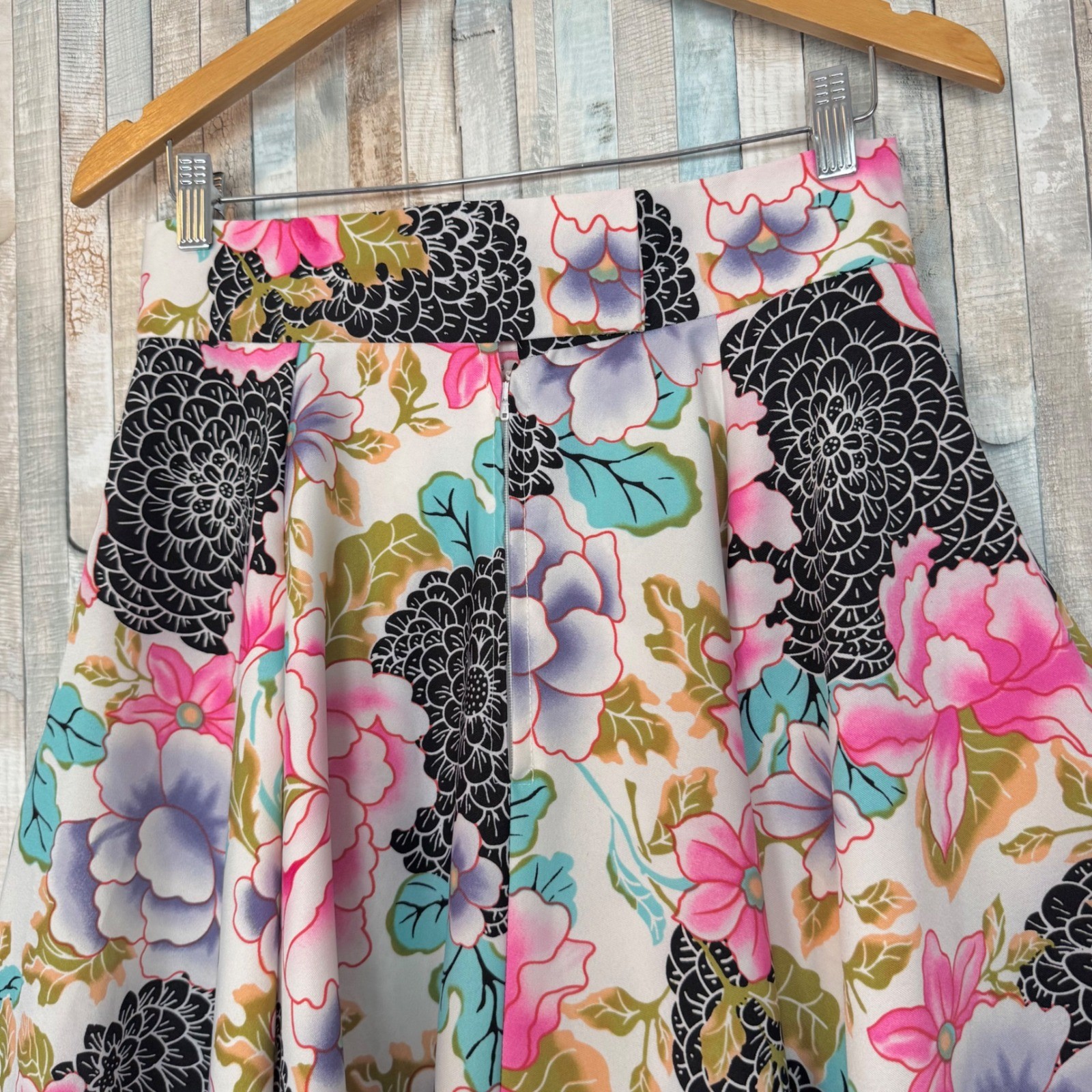 Vintage M Floral Circle Swing Twirl Full Midi Skirt High Waist Pleated A-Line