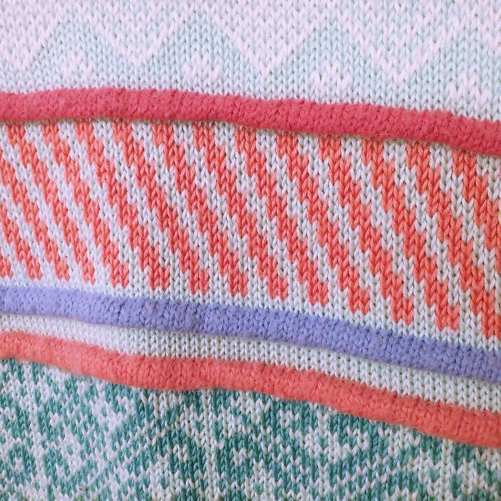 Vintage 80s Knit Sweater Haberdasher Lady-L Geometric 3-D Stripe Fair-Isle Bold