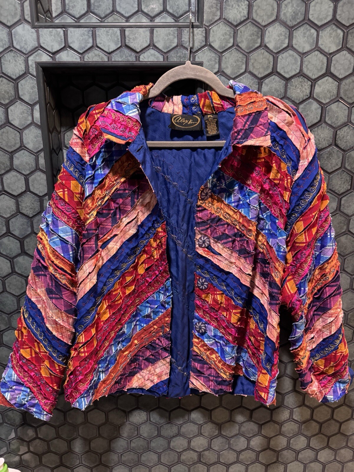 Vintage 1990s Alex Kim Bright Patchwork Jacket / Shacket – Women’s Petite Large