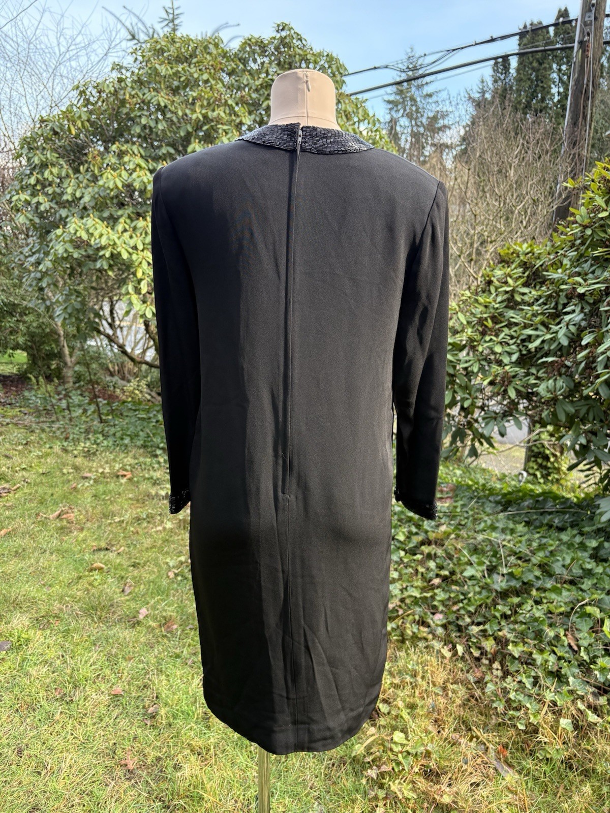 Albert Nipon Black Beaded Acetate Rayon Vintage Dress Size 8