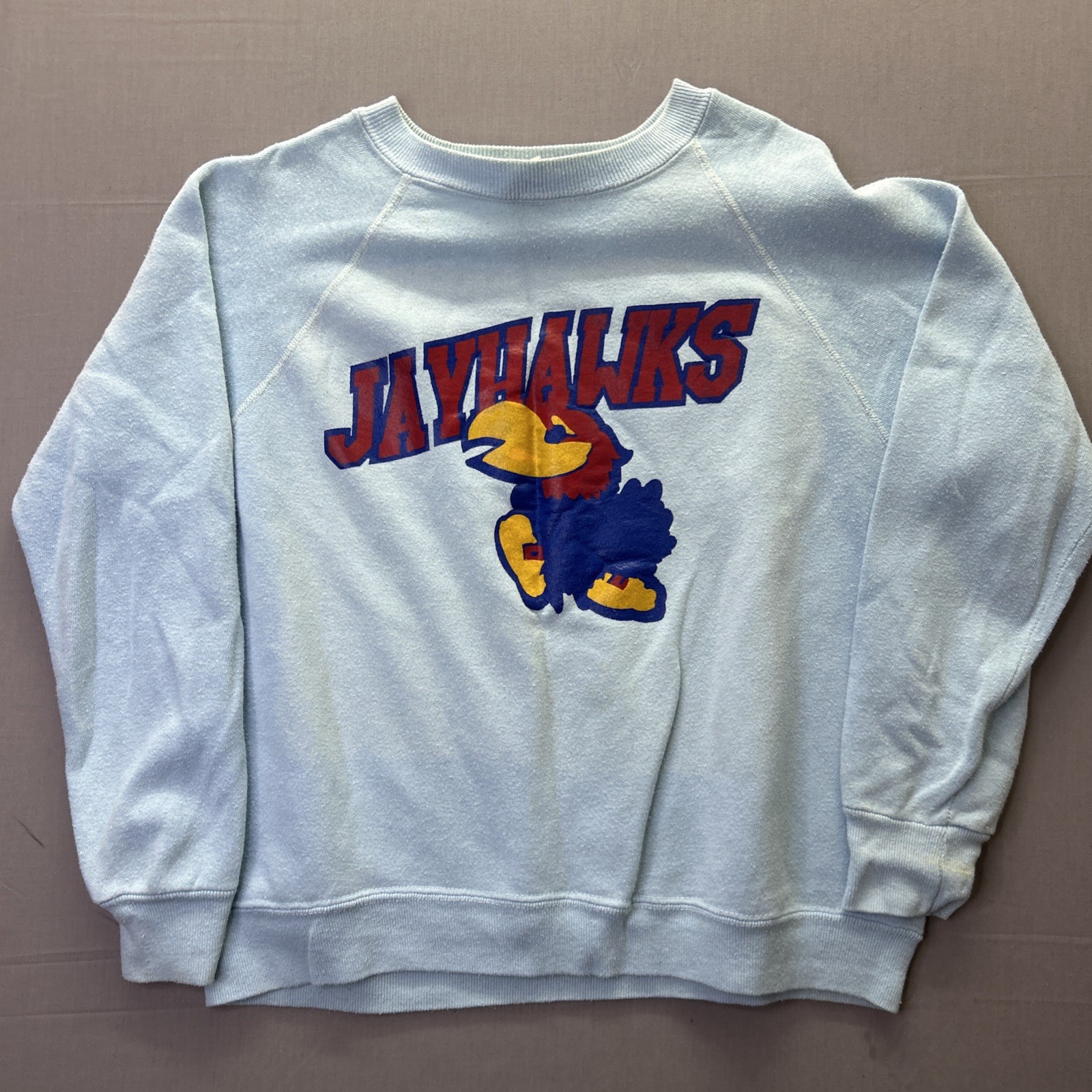 Vintage Kansas Jayhawks Sweatshirt Large USA Bassett Walker KU Raglan 90s