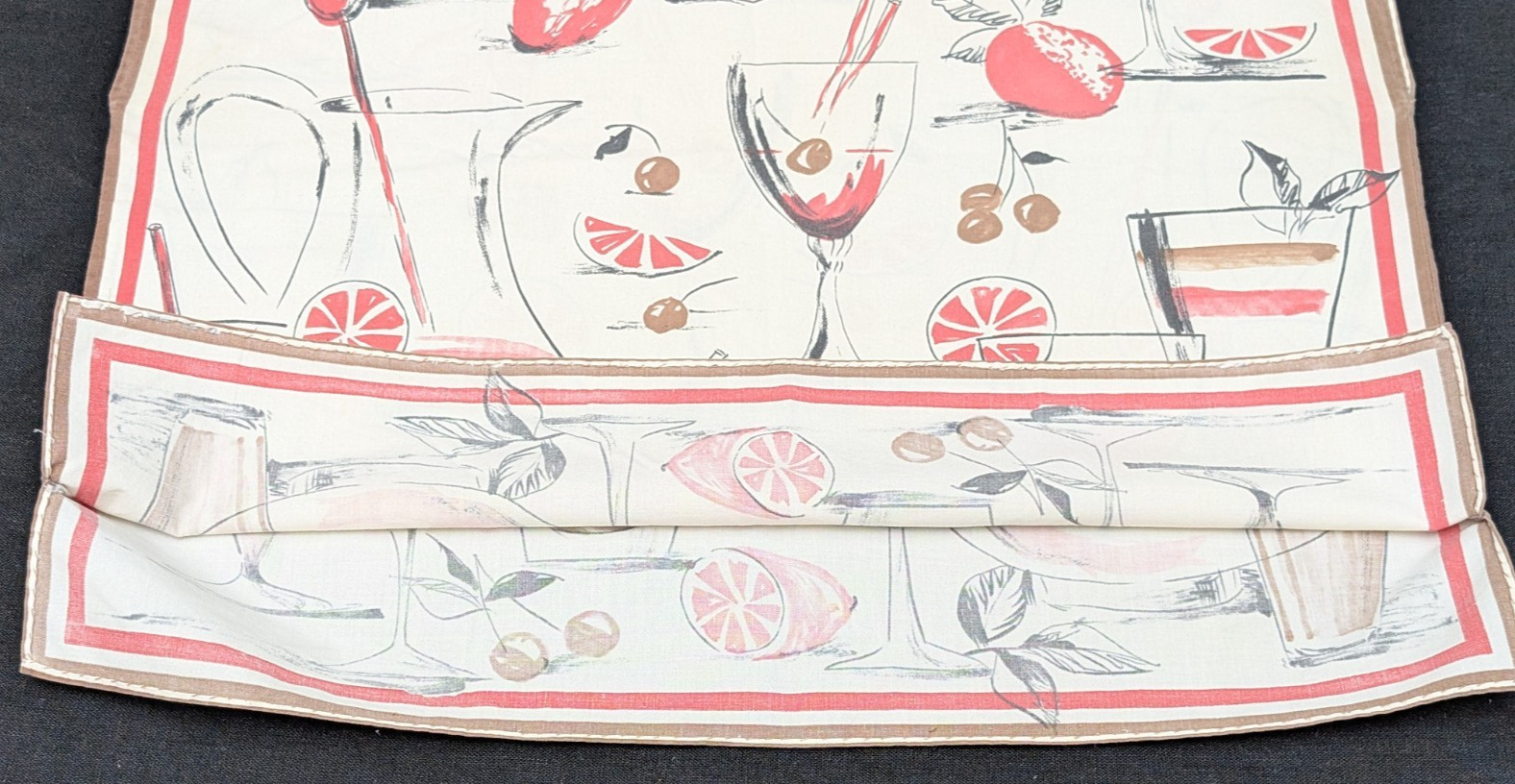 VTG 1950s PULLOVER SLEEVELESS COTTON TOP HANDMADE NOVELTY FABRIC COCKTAILS FRUIT