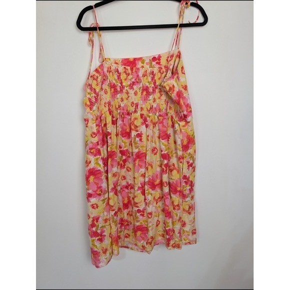 Old Navy Linen Smocked Watercolor Floral Mini Dress Size 2X Boho Fairy Garden