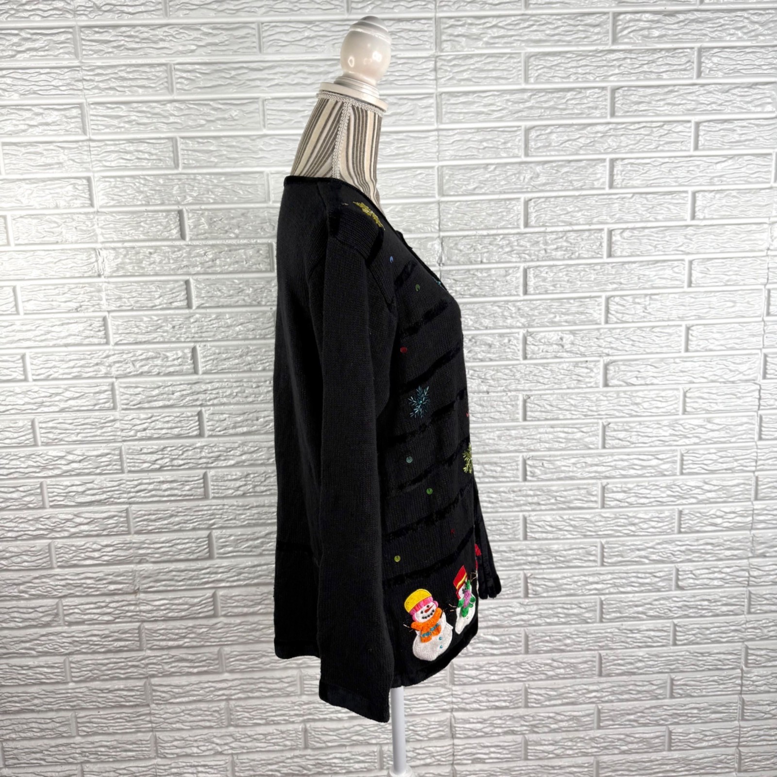 Vintage Quacker Factory Christmas Cardigan Sweater Embroidered Snowman Sz Medium