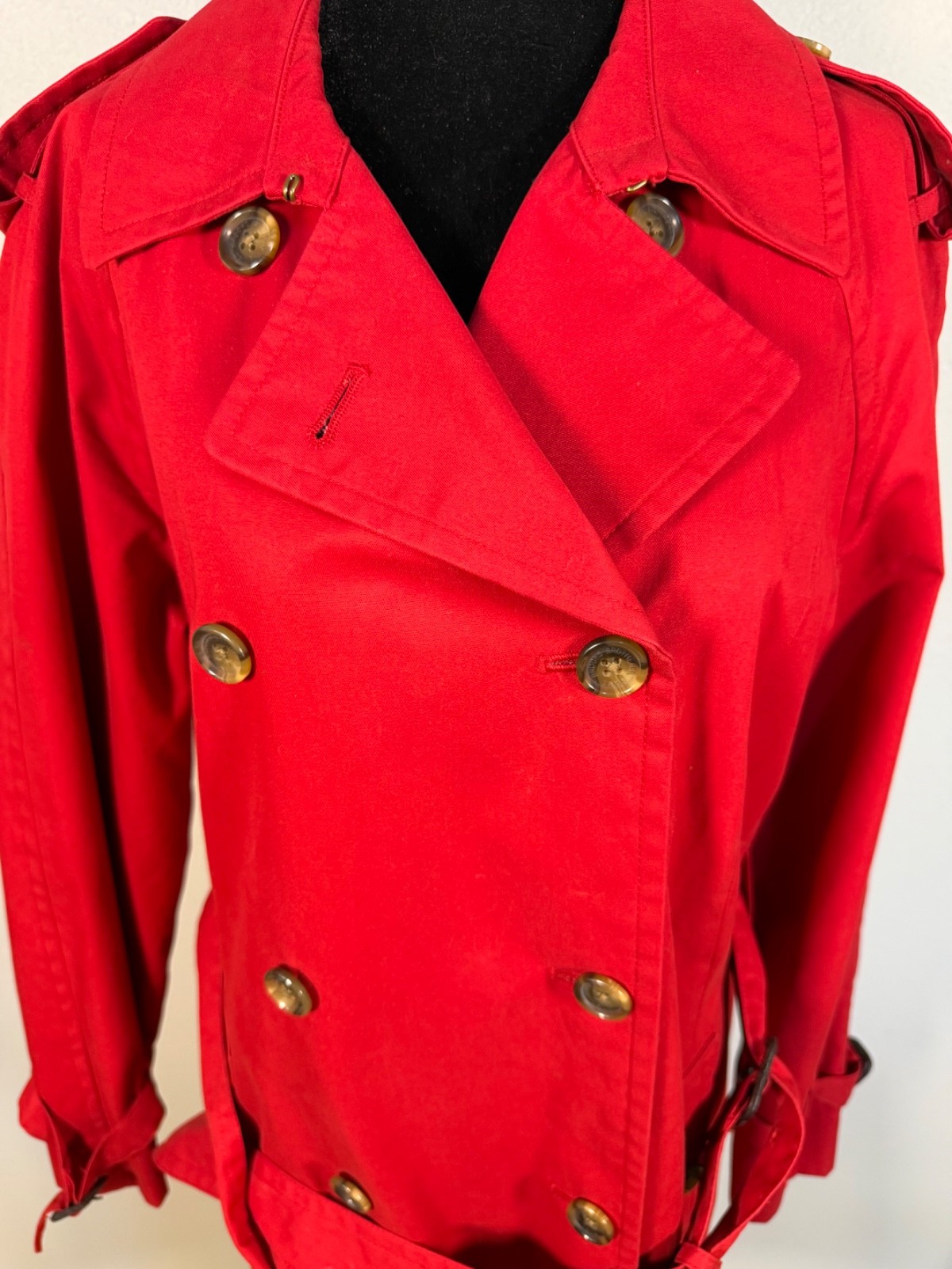 Brooks Brothers 346 Women’s Red Double Breasted Lined Jacket Trench Coat Belted