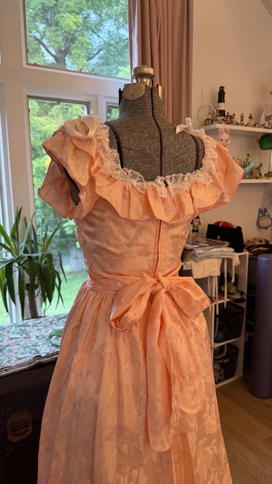 Precious Moments 1980s Peach Dress With Ruffles And Lace Size 7/8